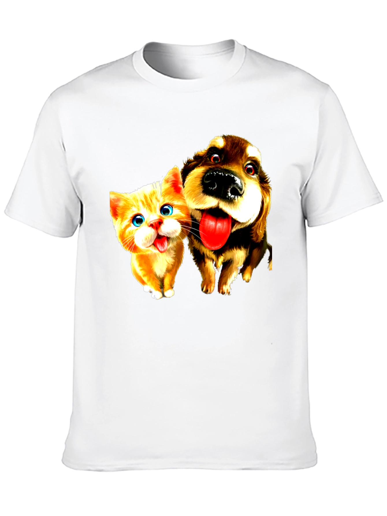 Dog & Cat Cartoon Graphic Black T-Shirt