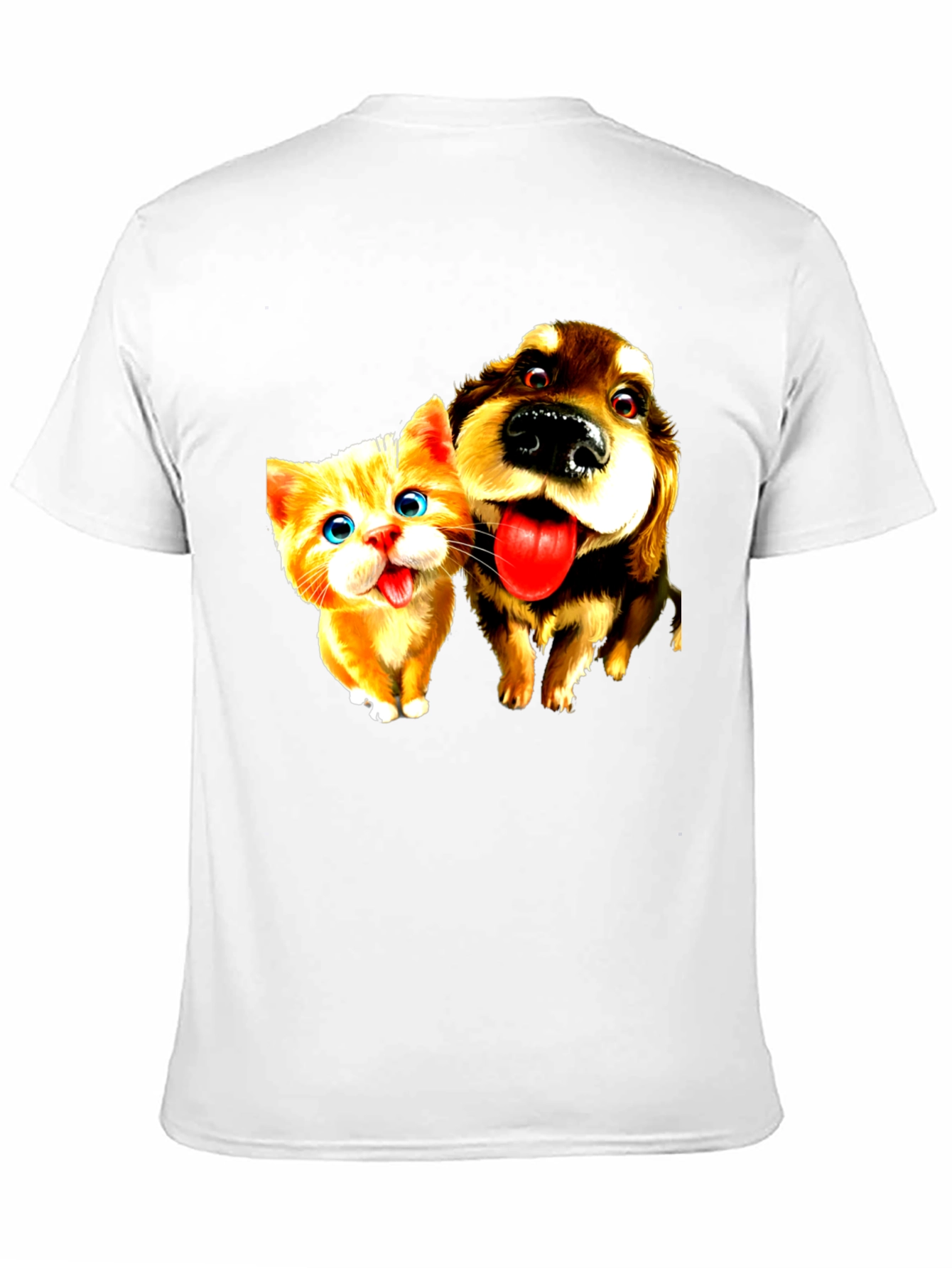 Dog & Cat Cartoon Graphic Black T-Shirt