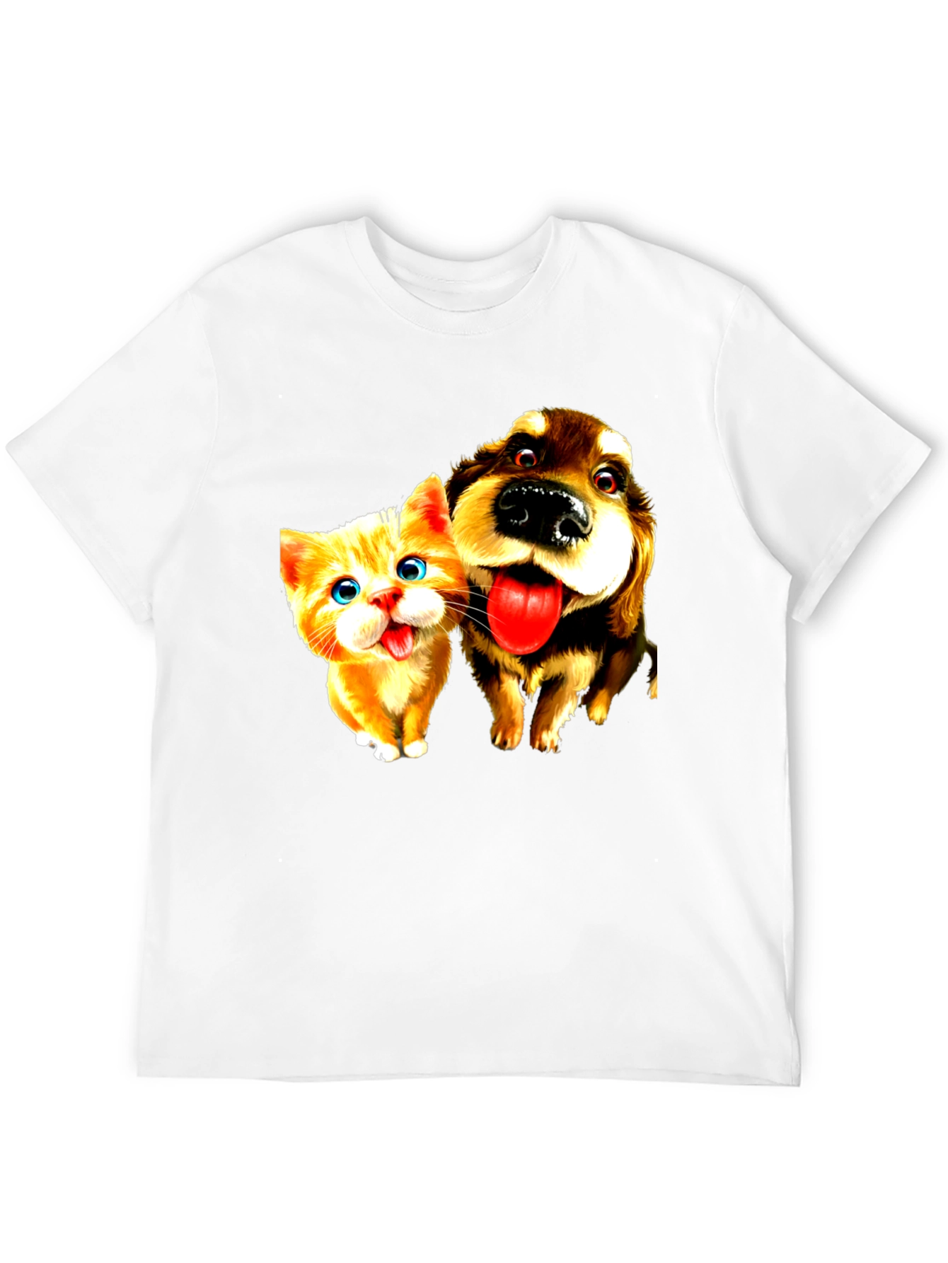 Dog & Cat Cartoon Graphic Black T-Shirt