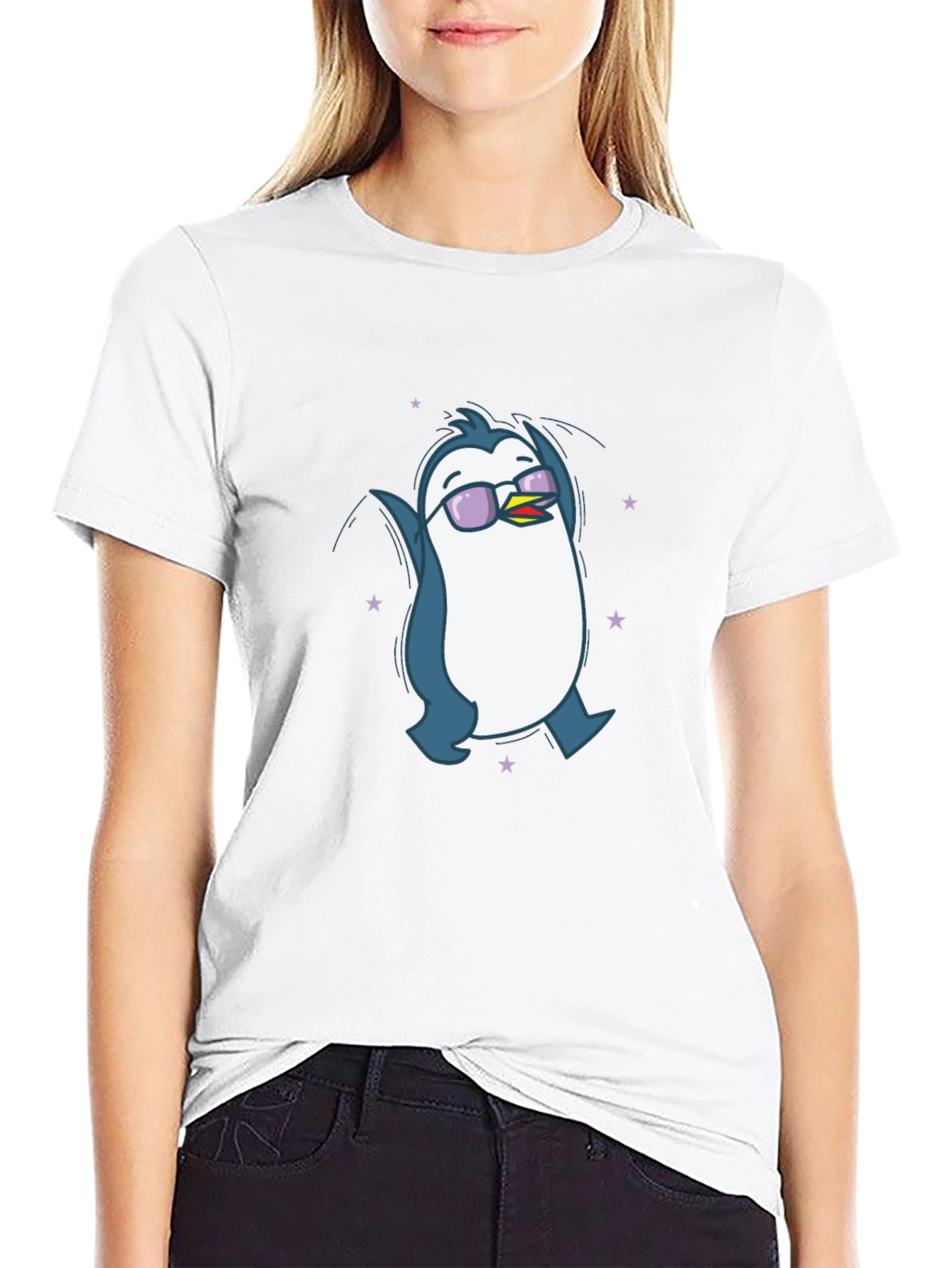 Cool Penguin Graphic Tee - Black Cotton Blend
