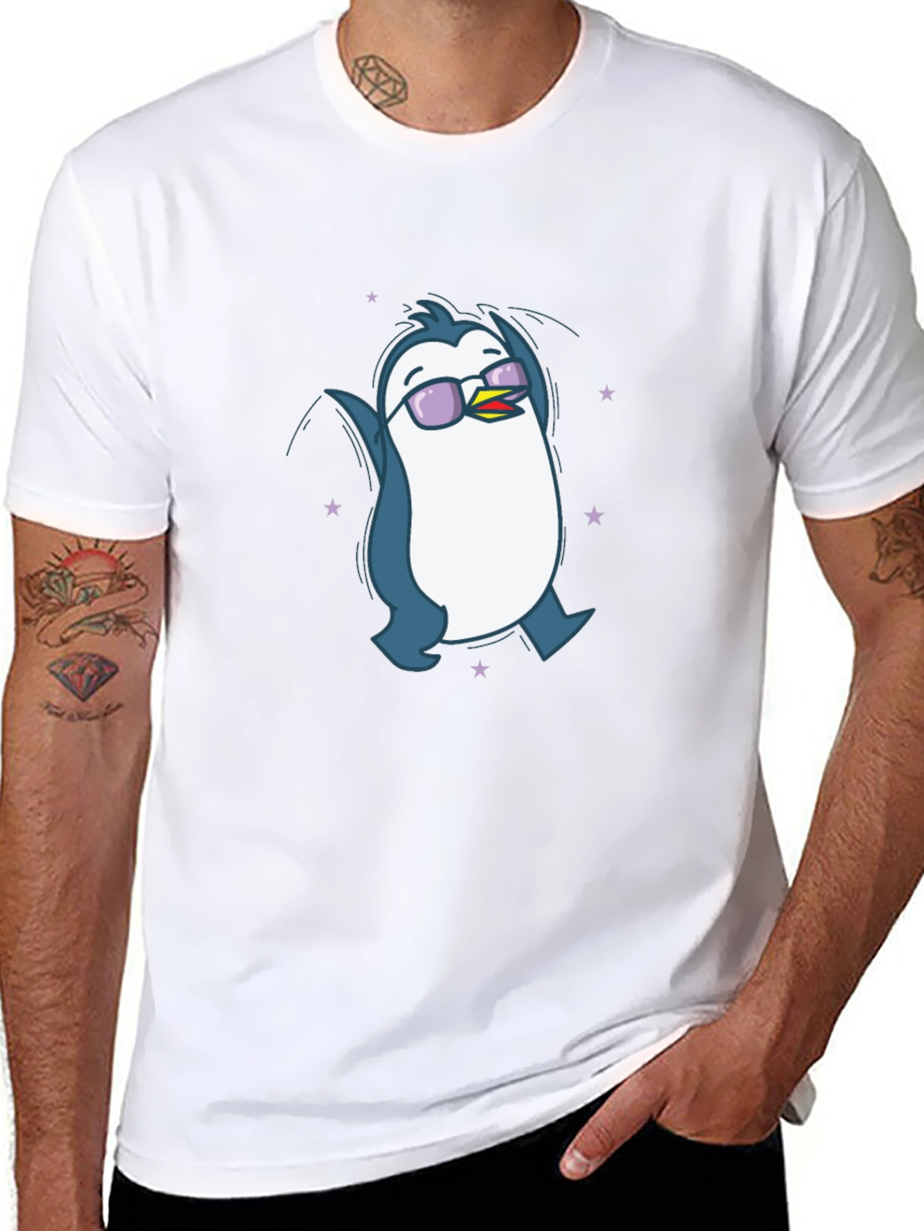 Cool Penguin Graphic Tee - Black Cotton Blend