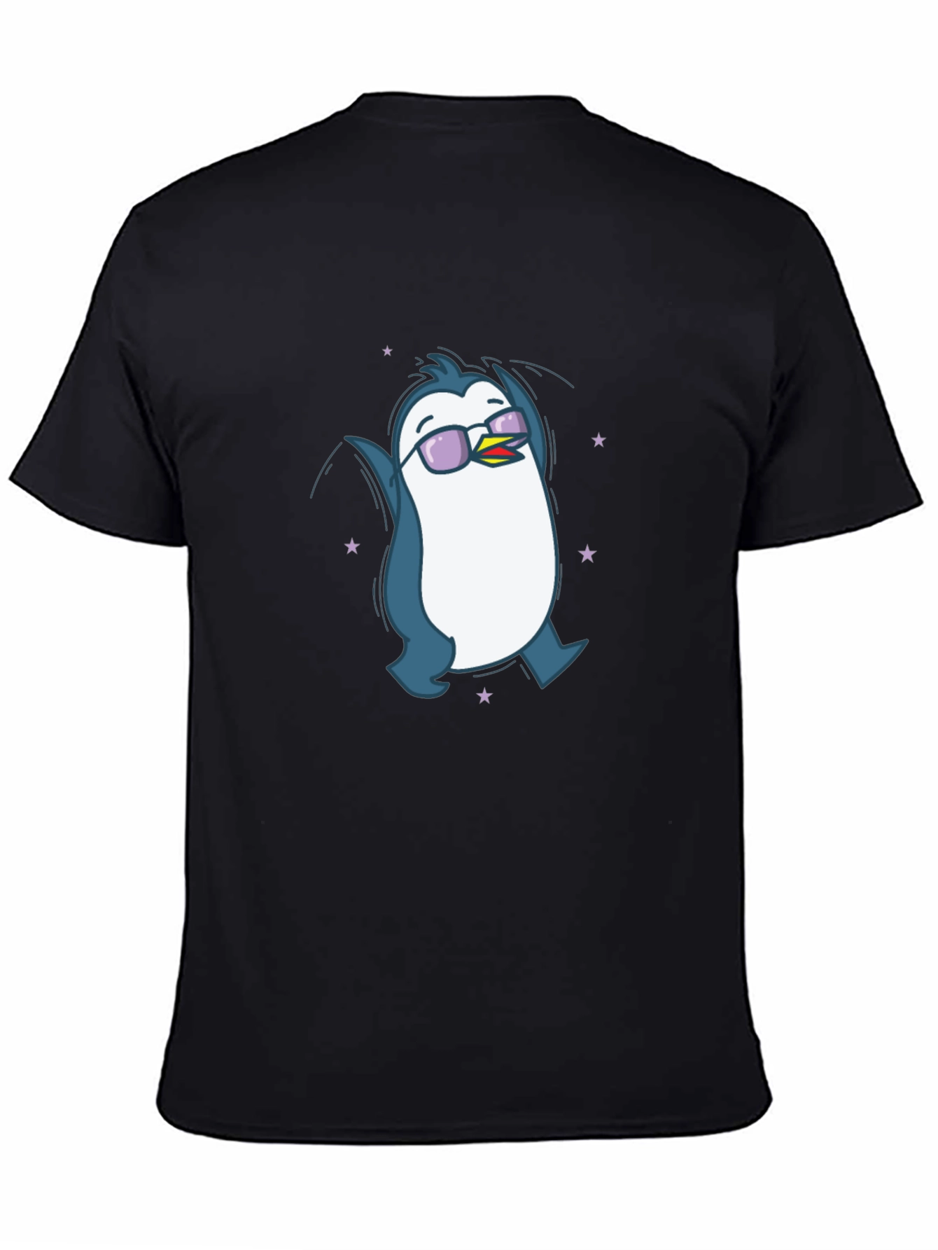 Cool Penguin Graphic Tee - Black Cotton Blend