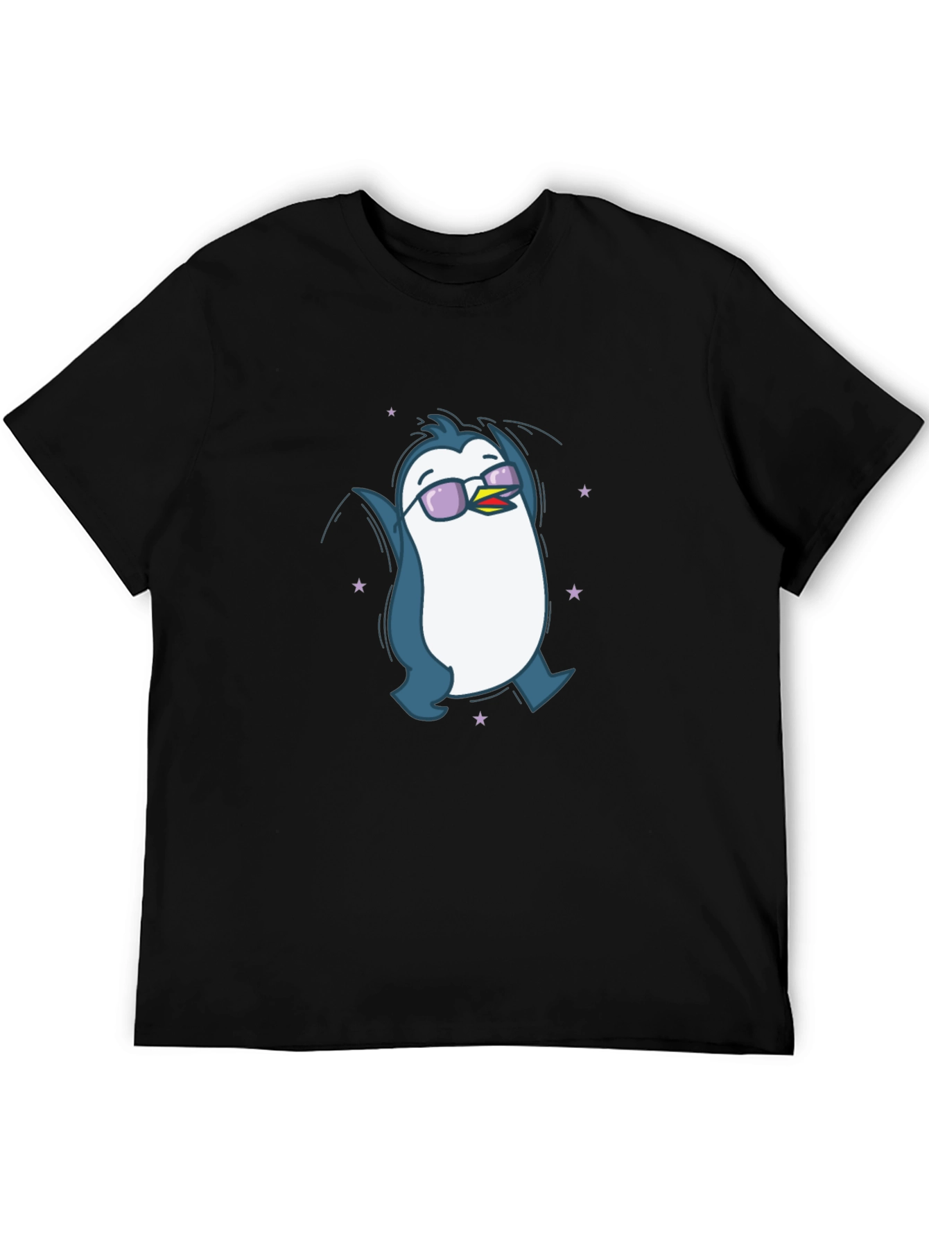 Cool Penguin Graphic Tee - Black Cotton Blend