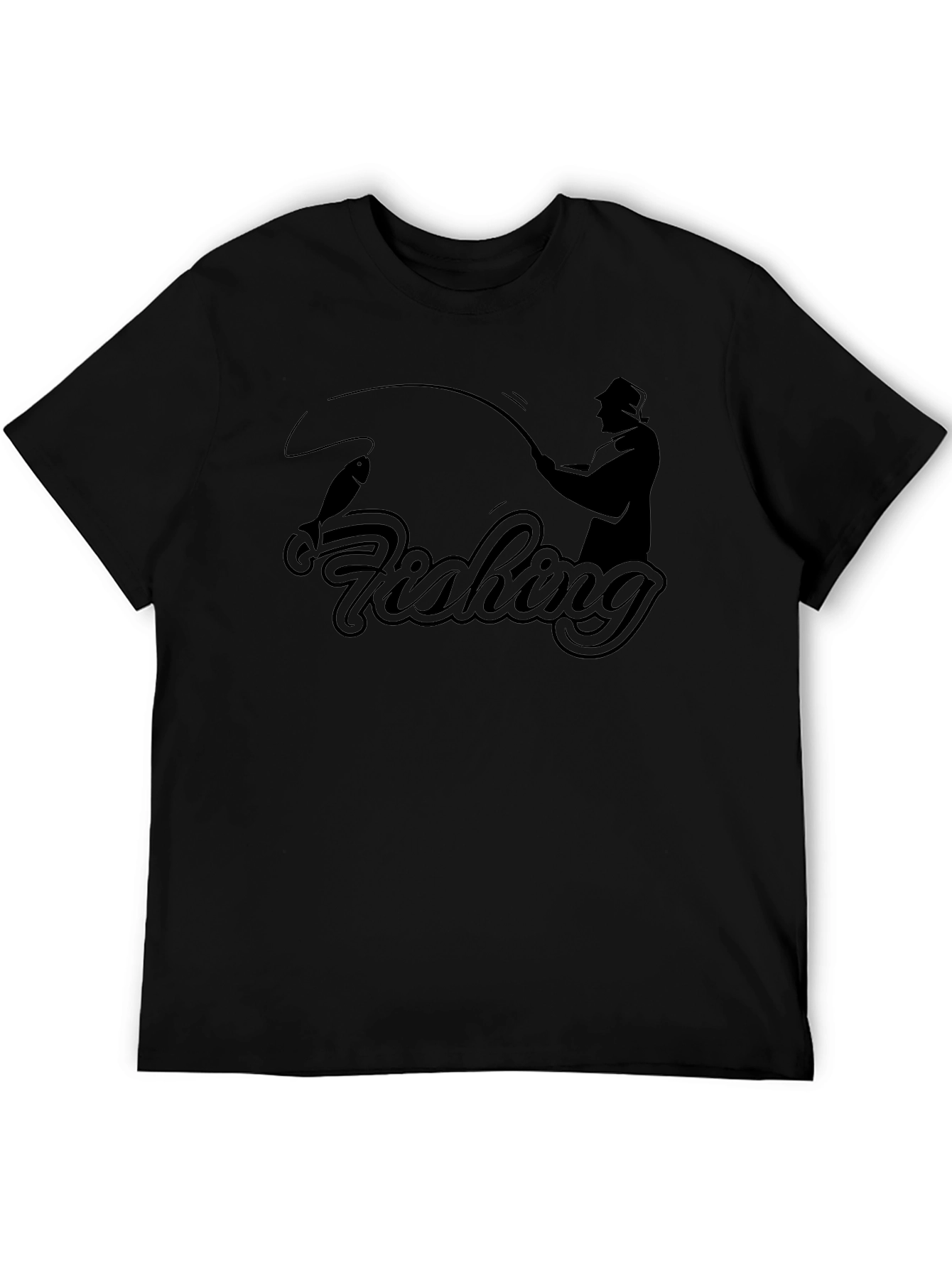 Fishing Silhouette Graphic Tee - Black Cotton T-Shirt