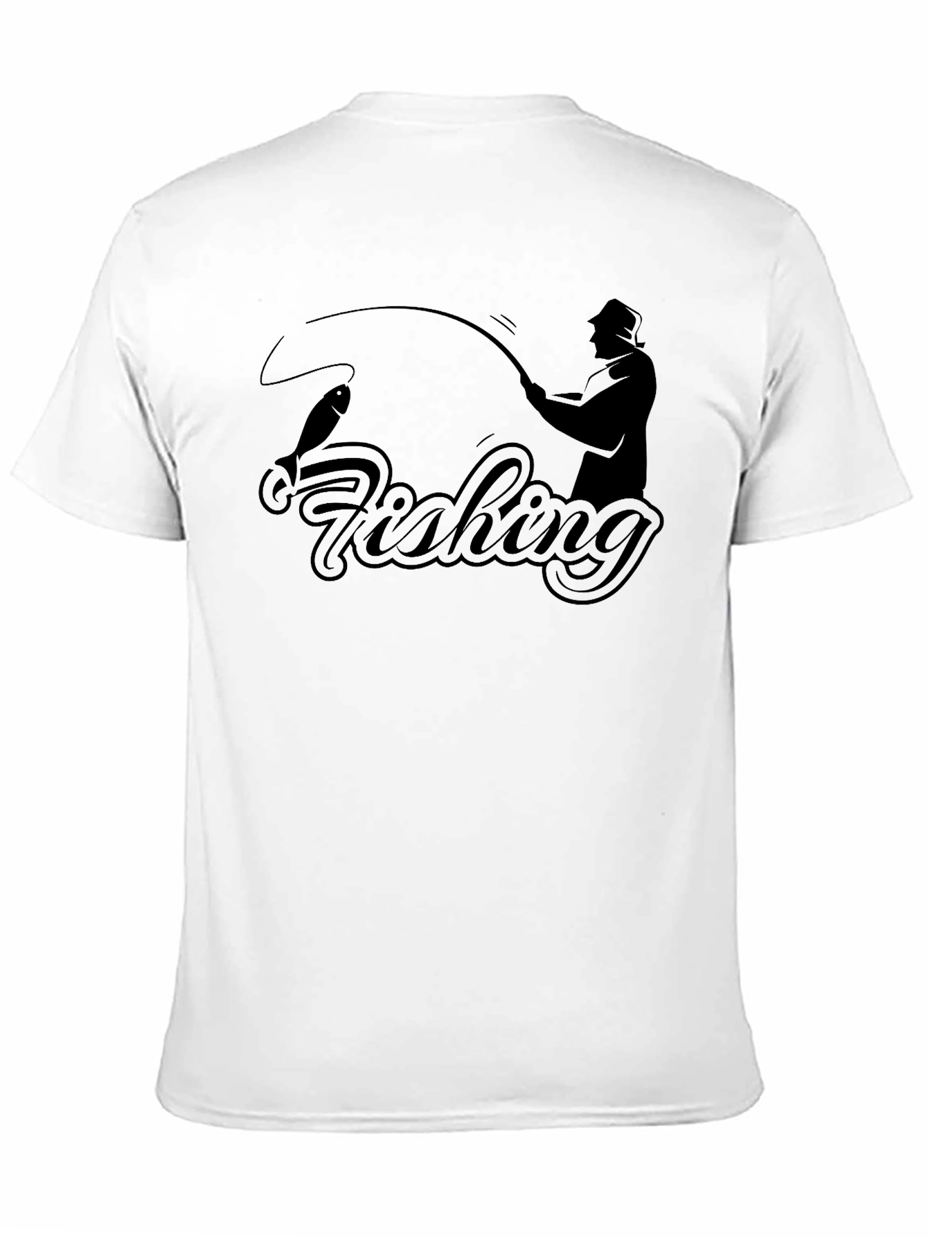 Fishing Silhouette Graphic Tee - Black Cotton T-Shirt