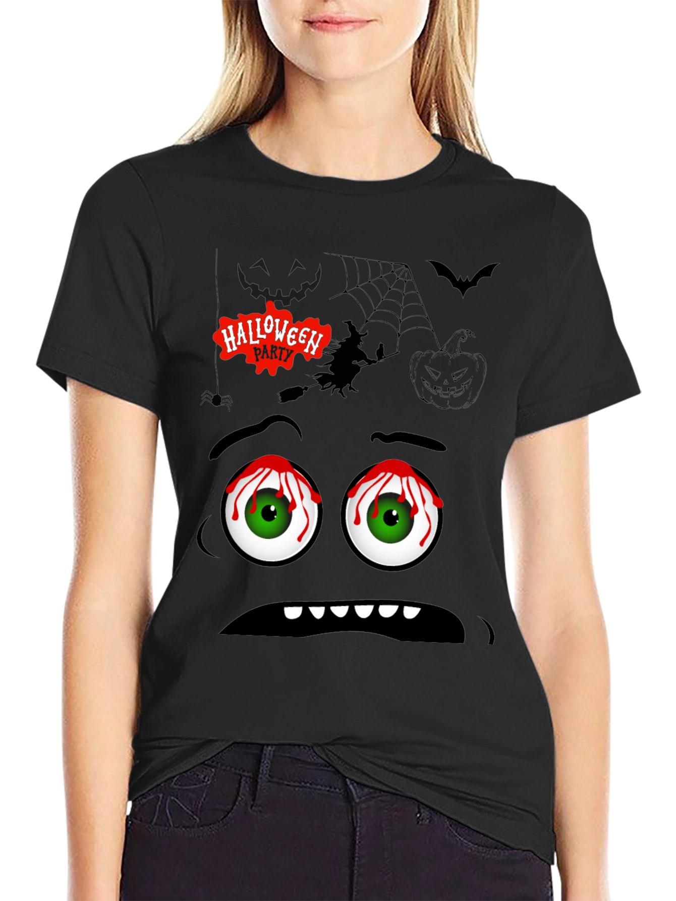 Halloween Graphic Tee - Spooky Cartoon Face