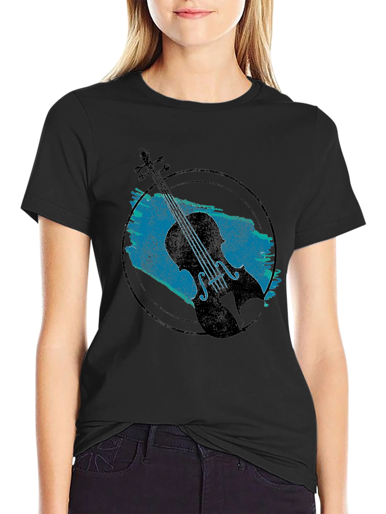 Violin Graphic Black T-Shirt