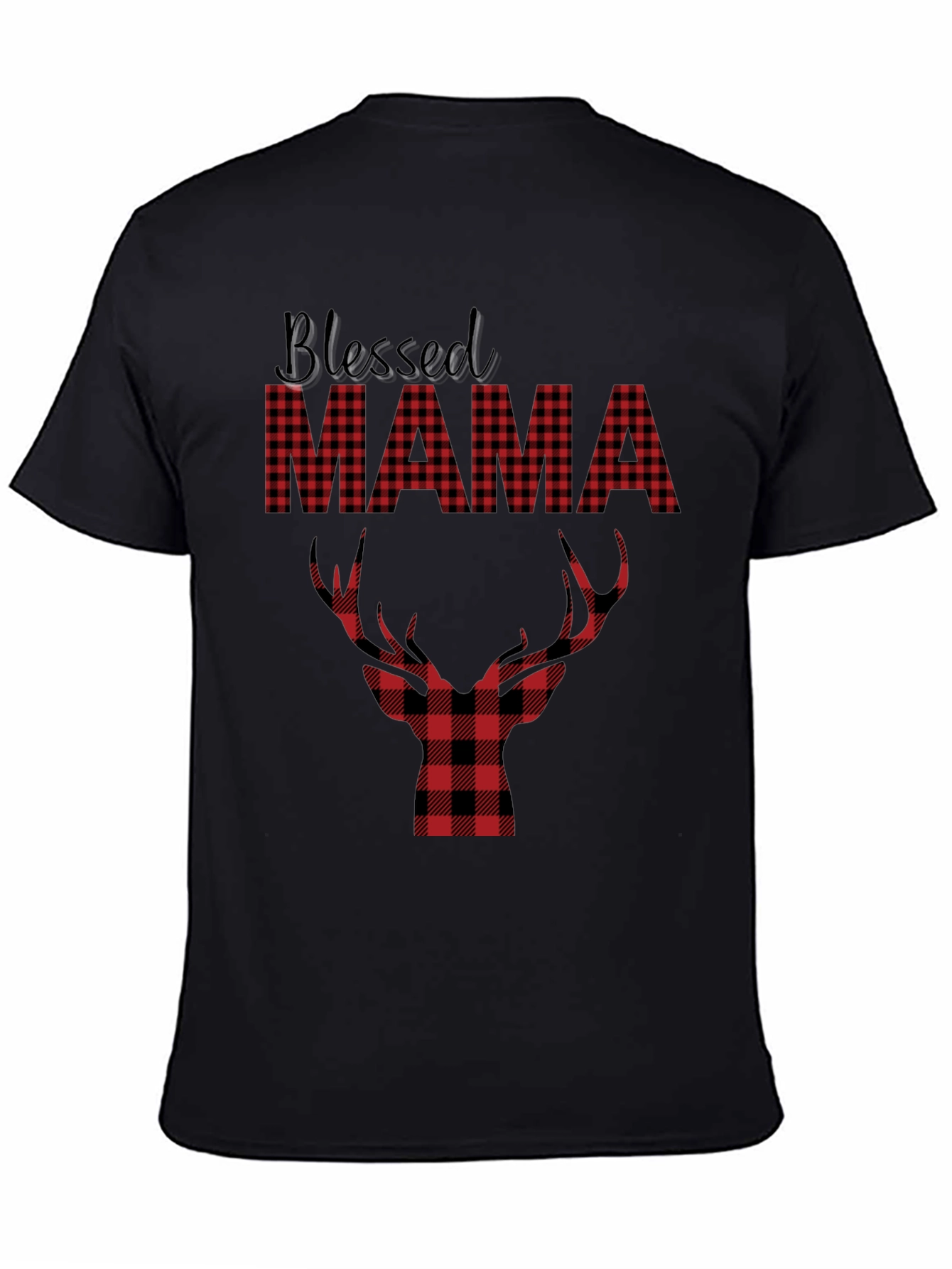 Blessed Mama Plaid Deer Graphic Tee