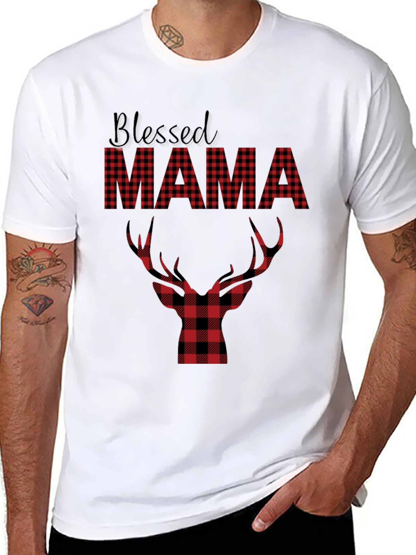 Blessed Mama Plaid Deer Graphic Tee