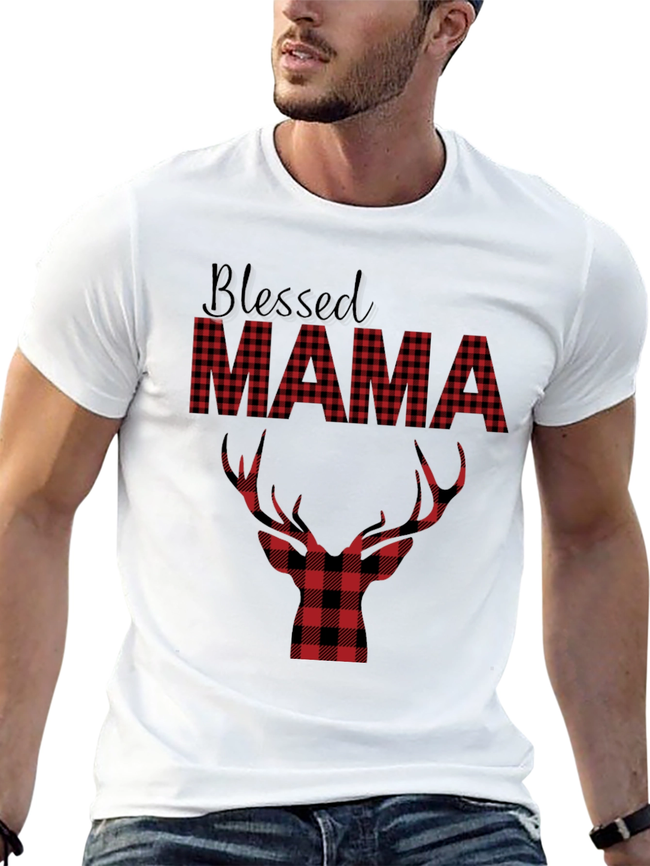 Blessed Mama Plaid Deer Graphic Tee