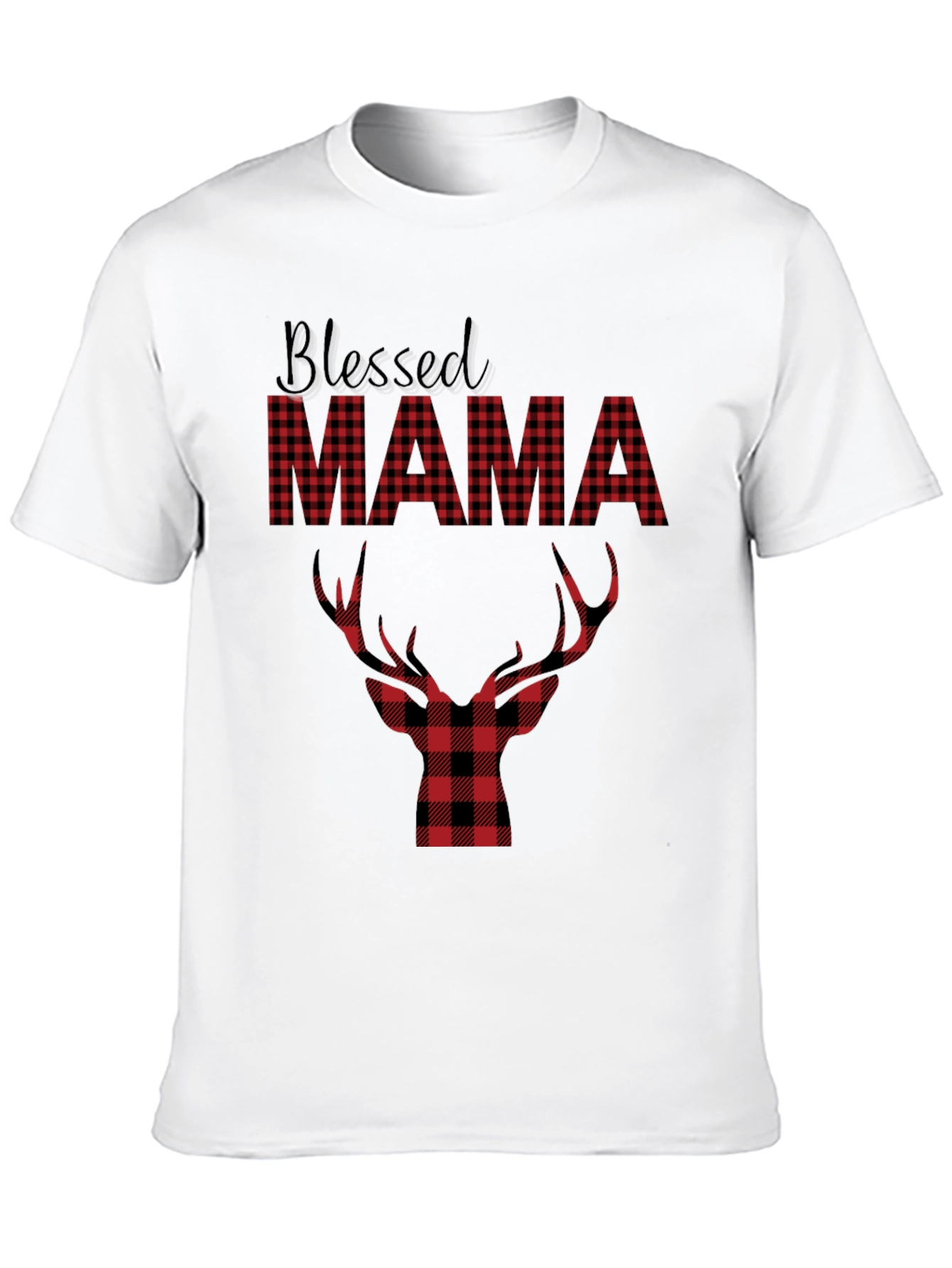 Blessed Mama Plaid Deer Graphic Tee