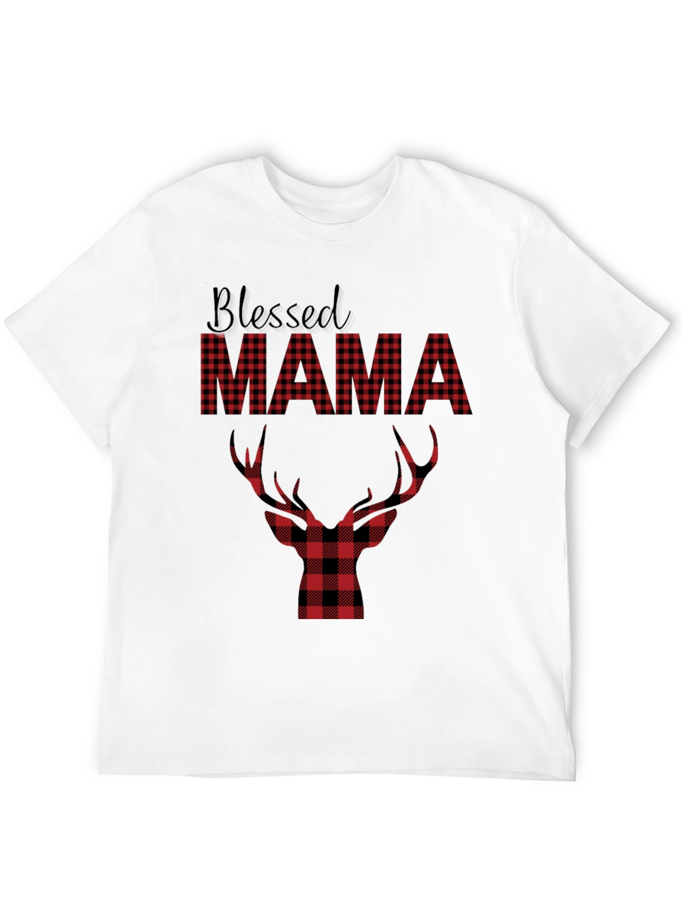 Blessed Mama Plaid Deer Graphic Tee