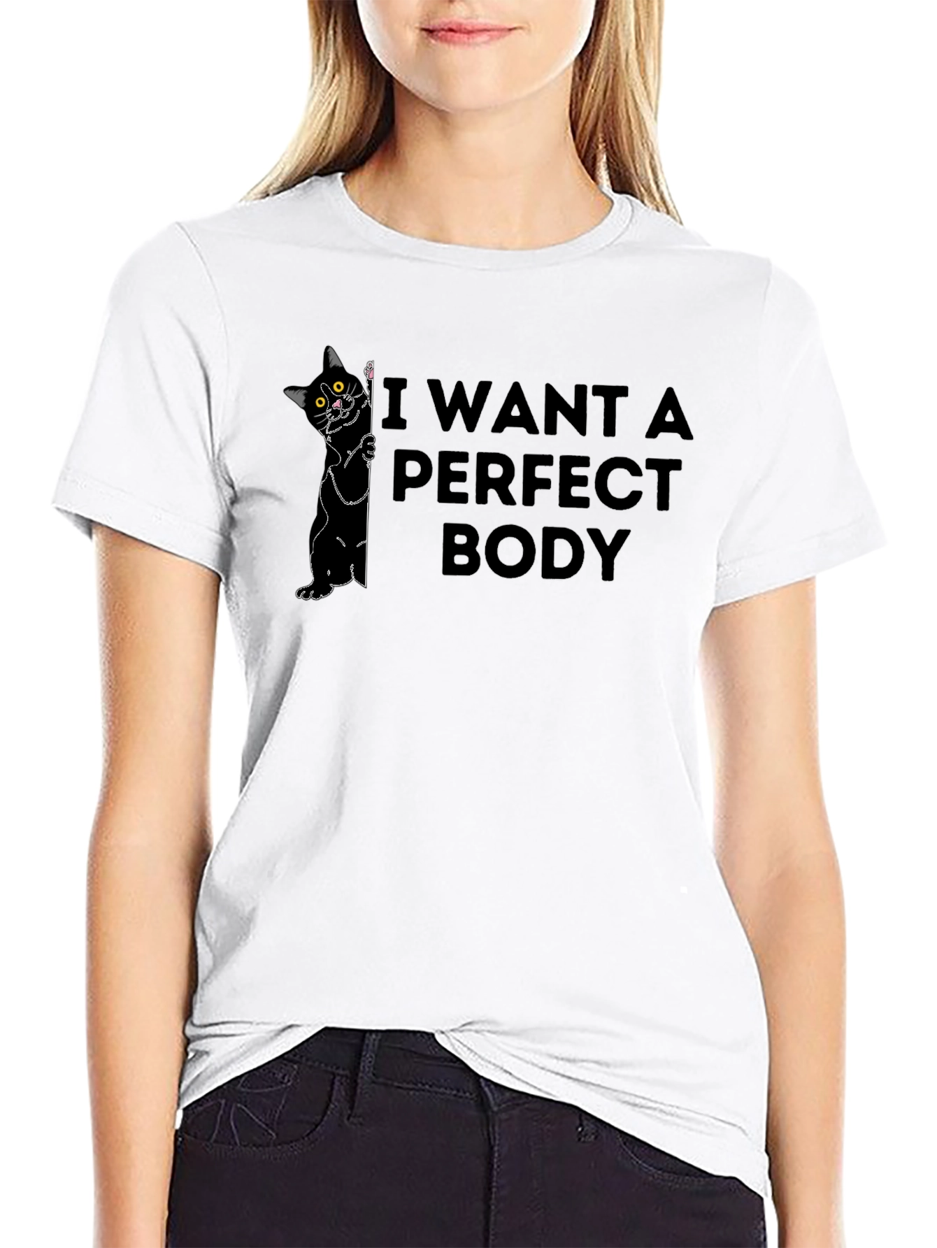 I Want a Perfect Body Cat Graphic T-Shirt