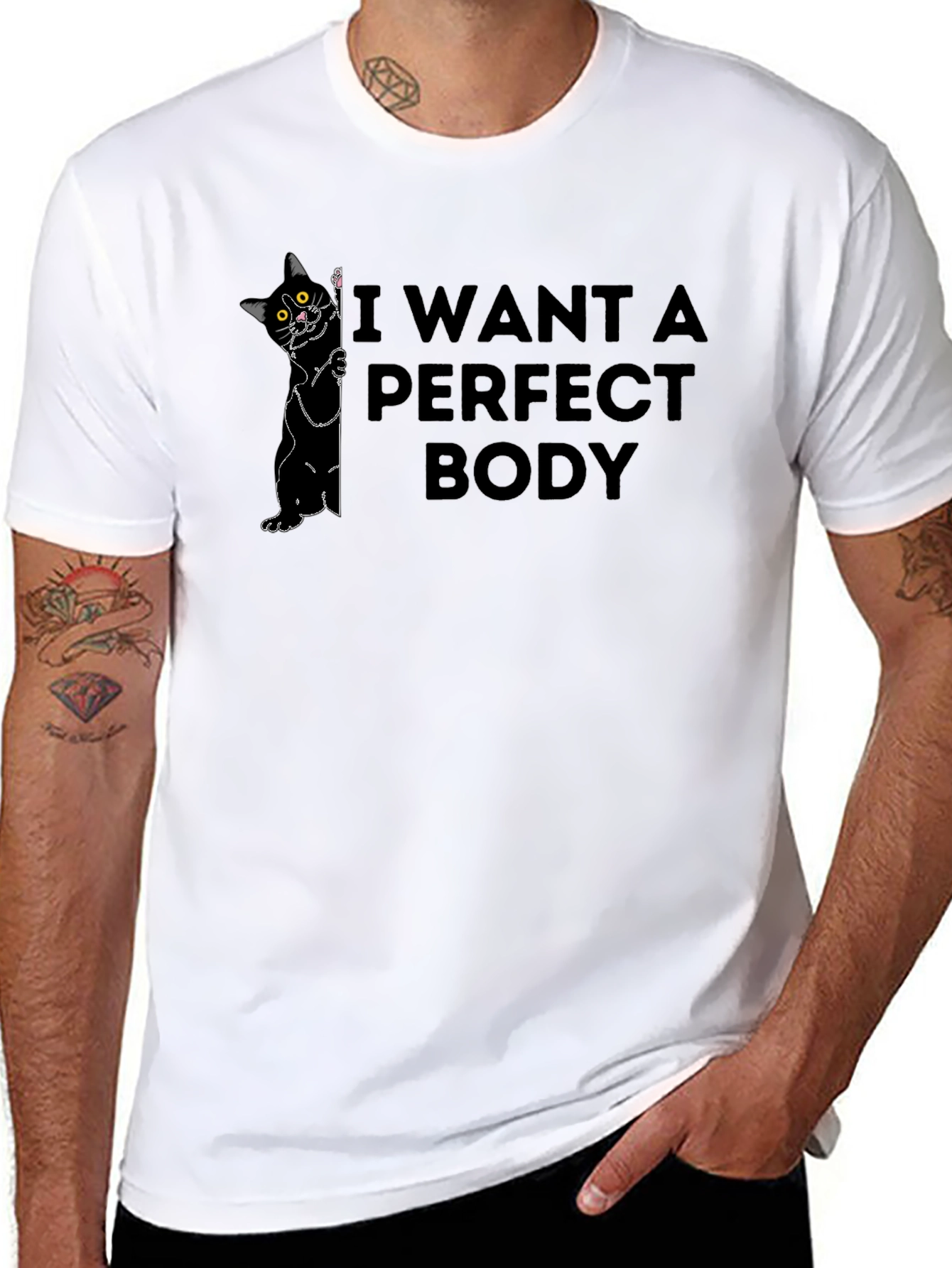 I Want a Perfect Body Cat Graphic T-Shirt