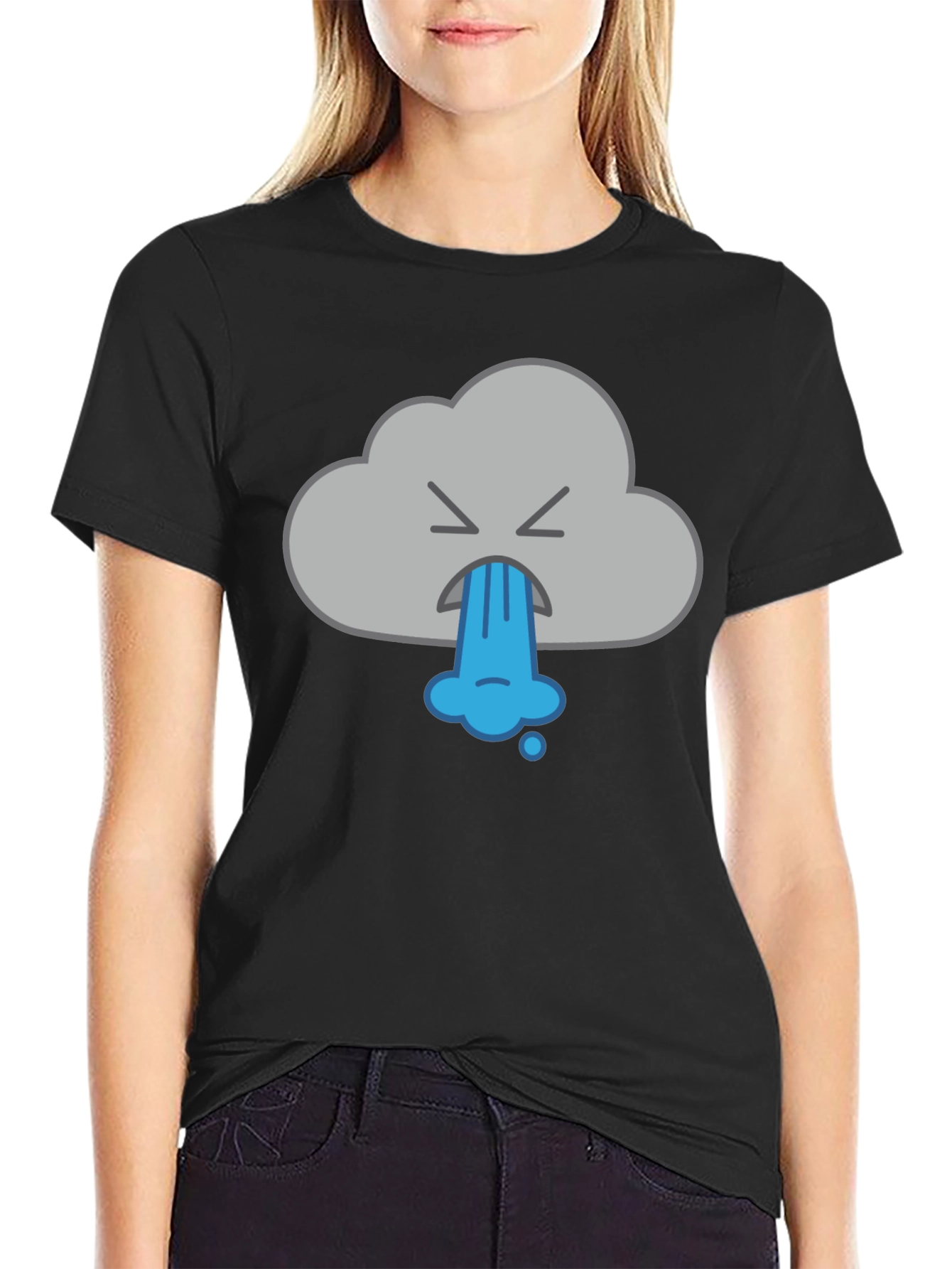 Funny Vomiting Cloud Graphic Tee - Black