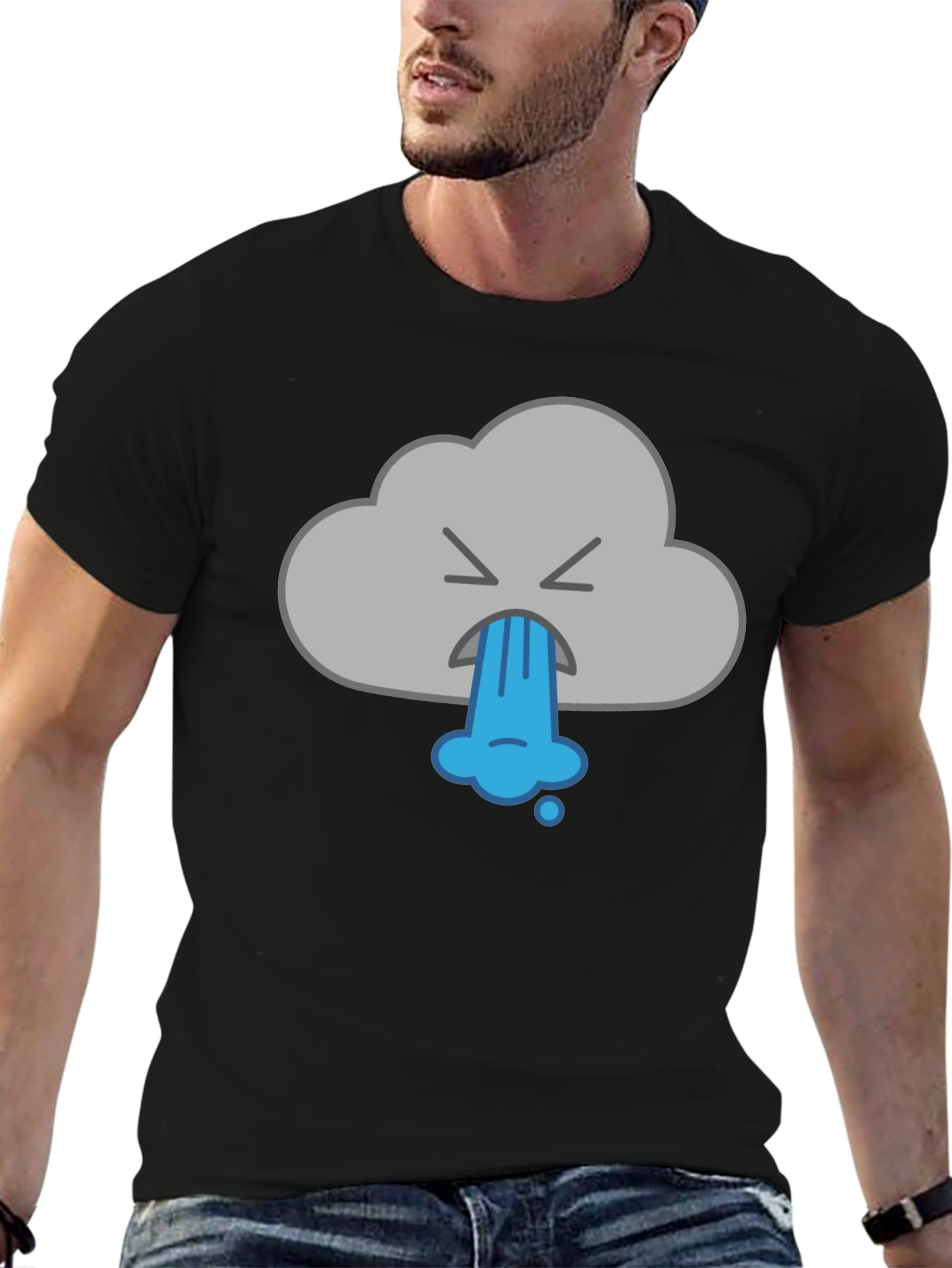 Funny Vomiting Cloud Graphic Tee - Black