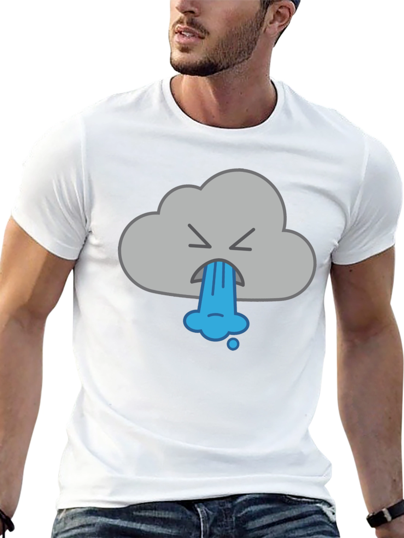 Funny Vomiting Cloud Graphic Tee - Black