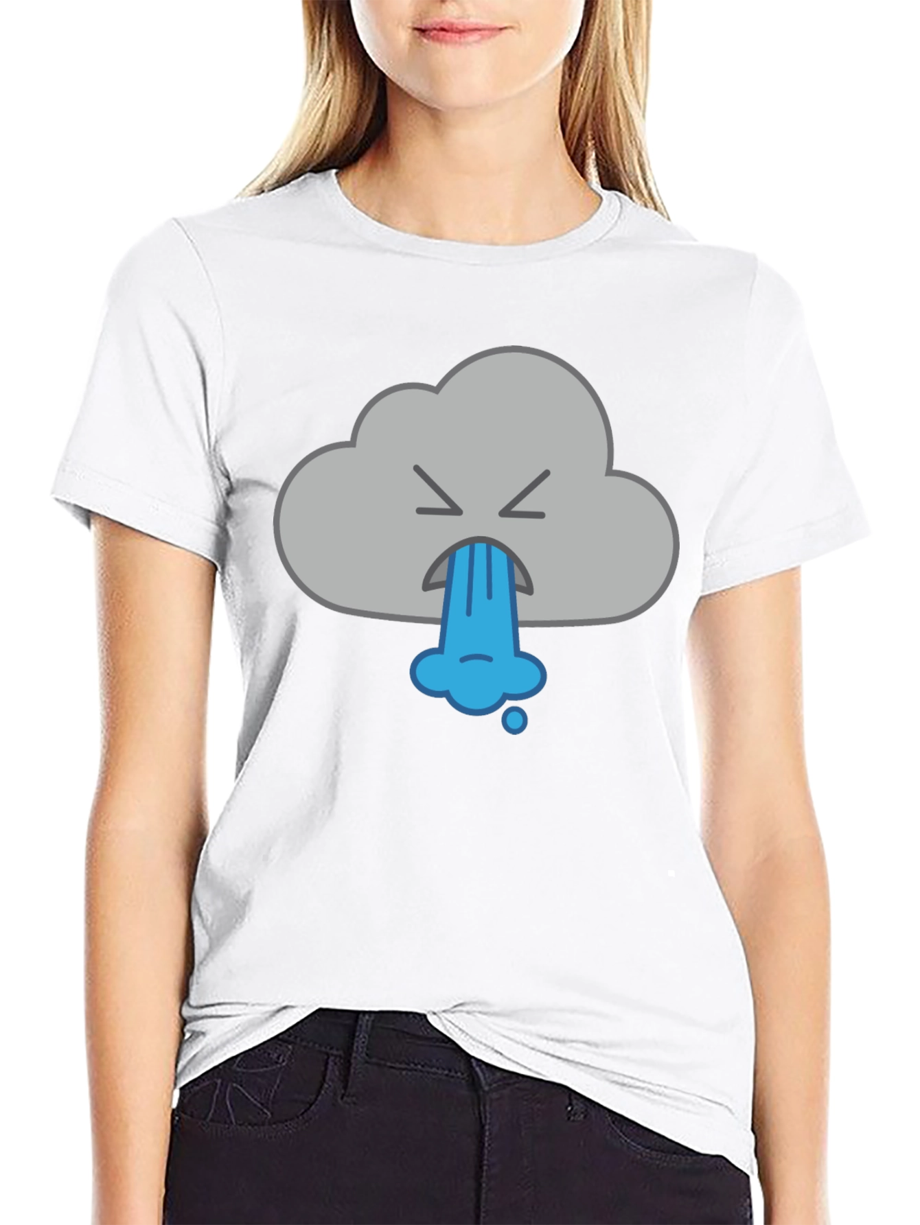 Funny Vomiting Cloud Graphic Tee - Black
