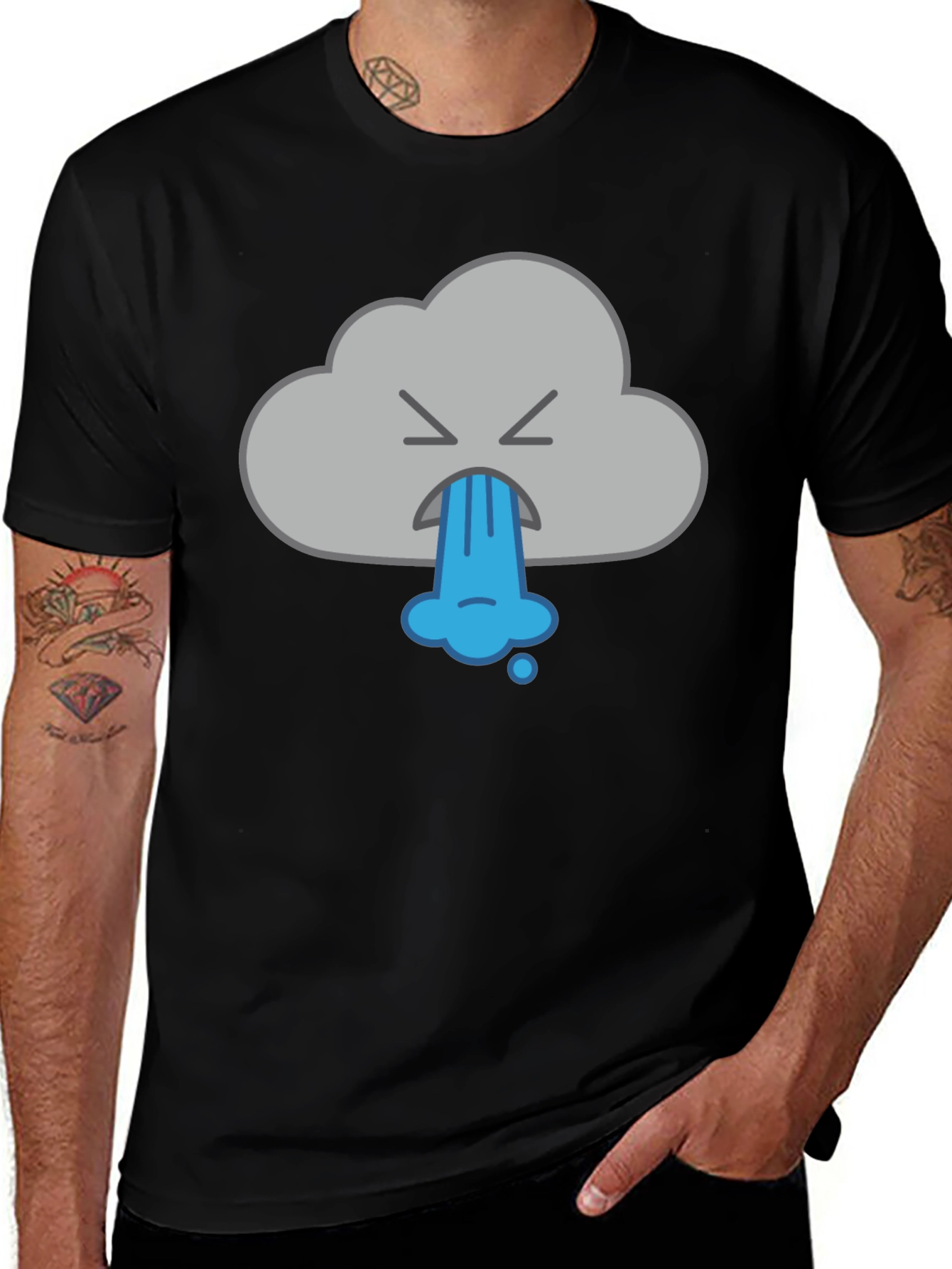 Funny Vomiting Cloud Graphic Tee - Black