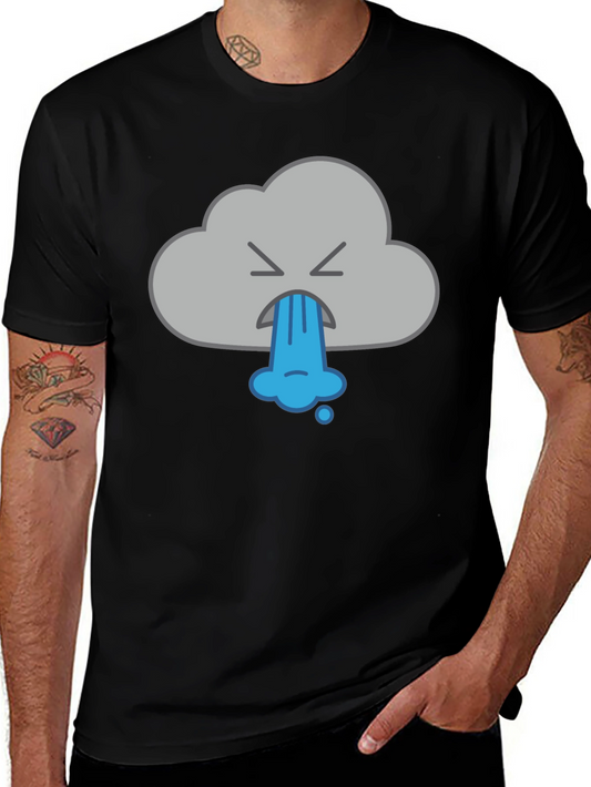 Funny Vomiting Cloud Graphic Tee - Black