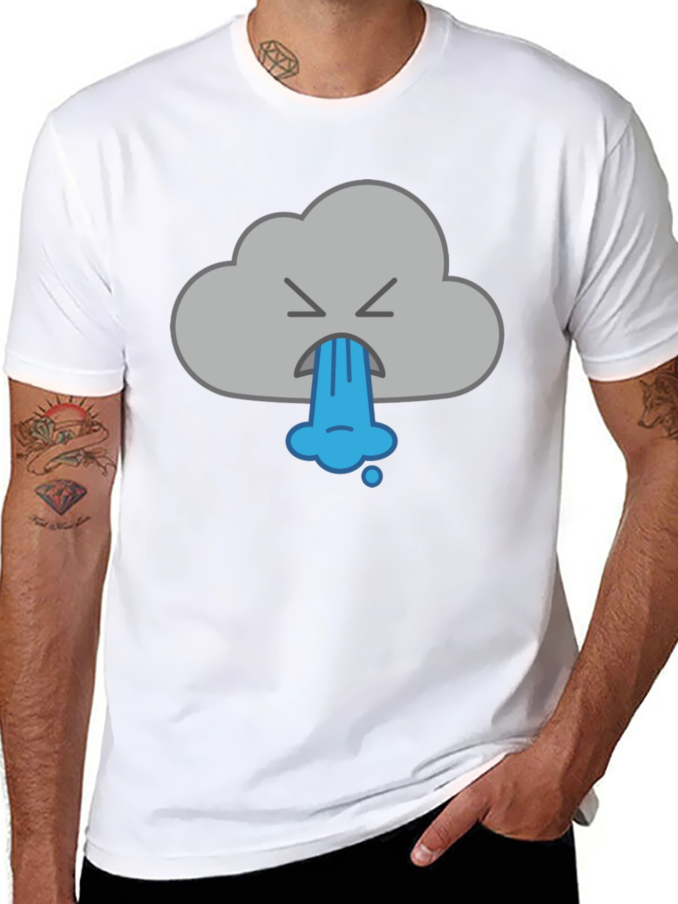Funny Vomiting Cloud Graphic Tee - Black