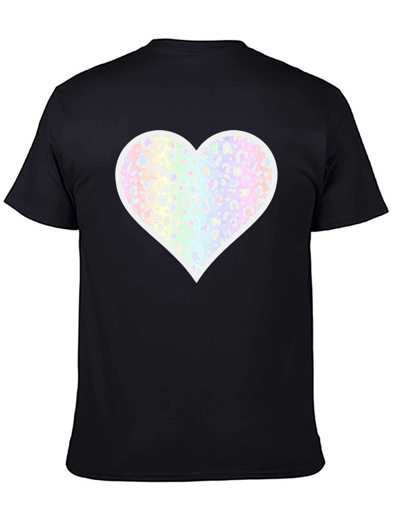 Black T-Shirt with Pastel Leopard Print Heart