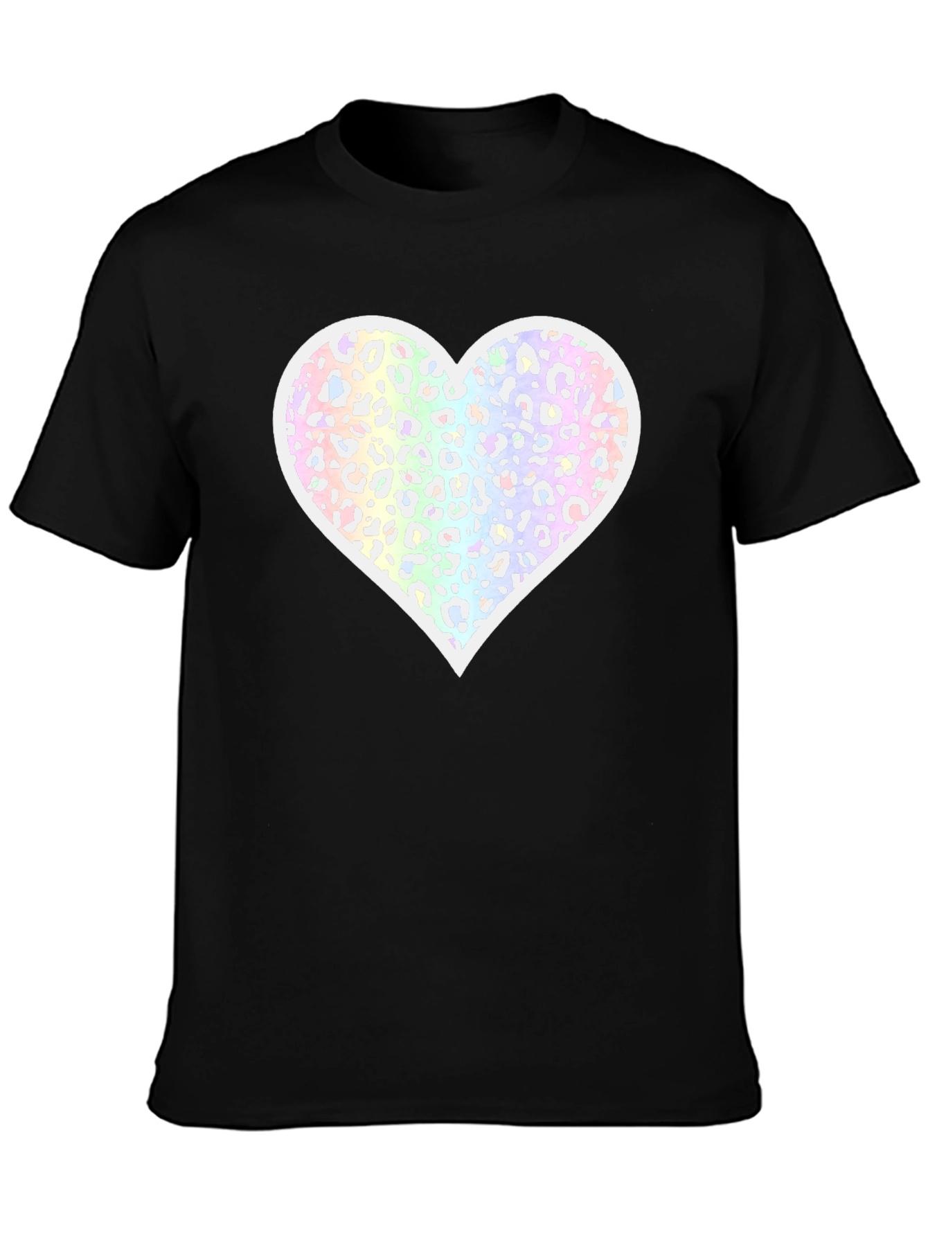 Black T-Shirt with Pastel Leopard Print Heart
