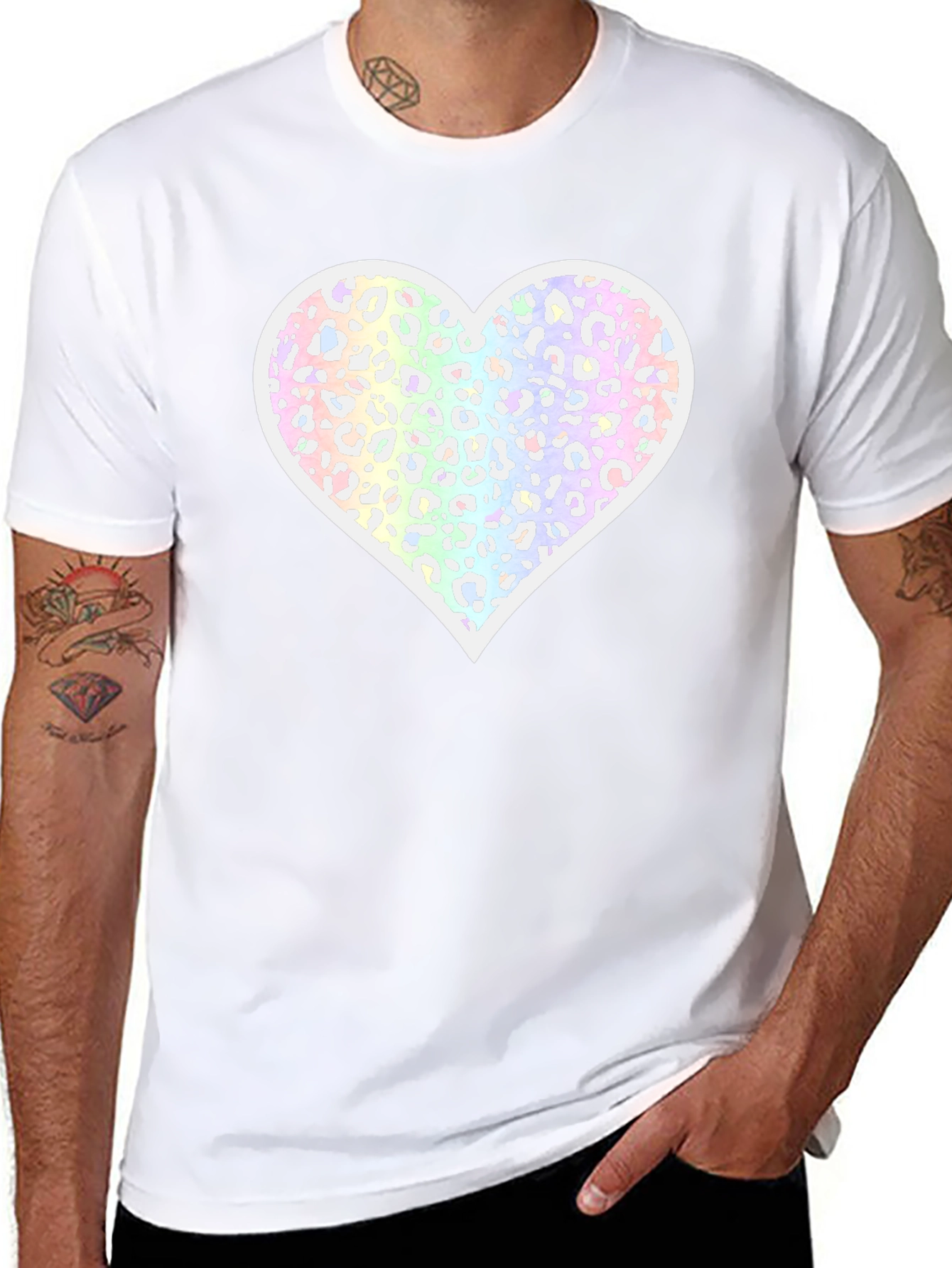 Black T-Shirt with Pastel Leopard Print Heart