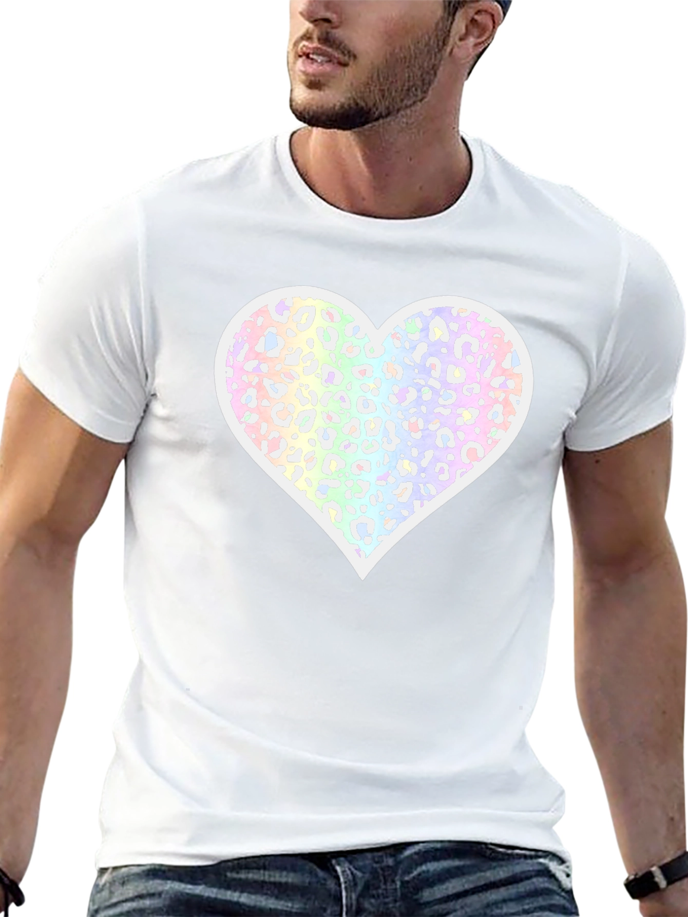 Black T-Shirt with Pastel Leopard Print Heart