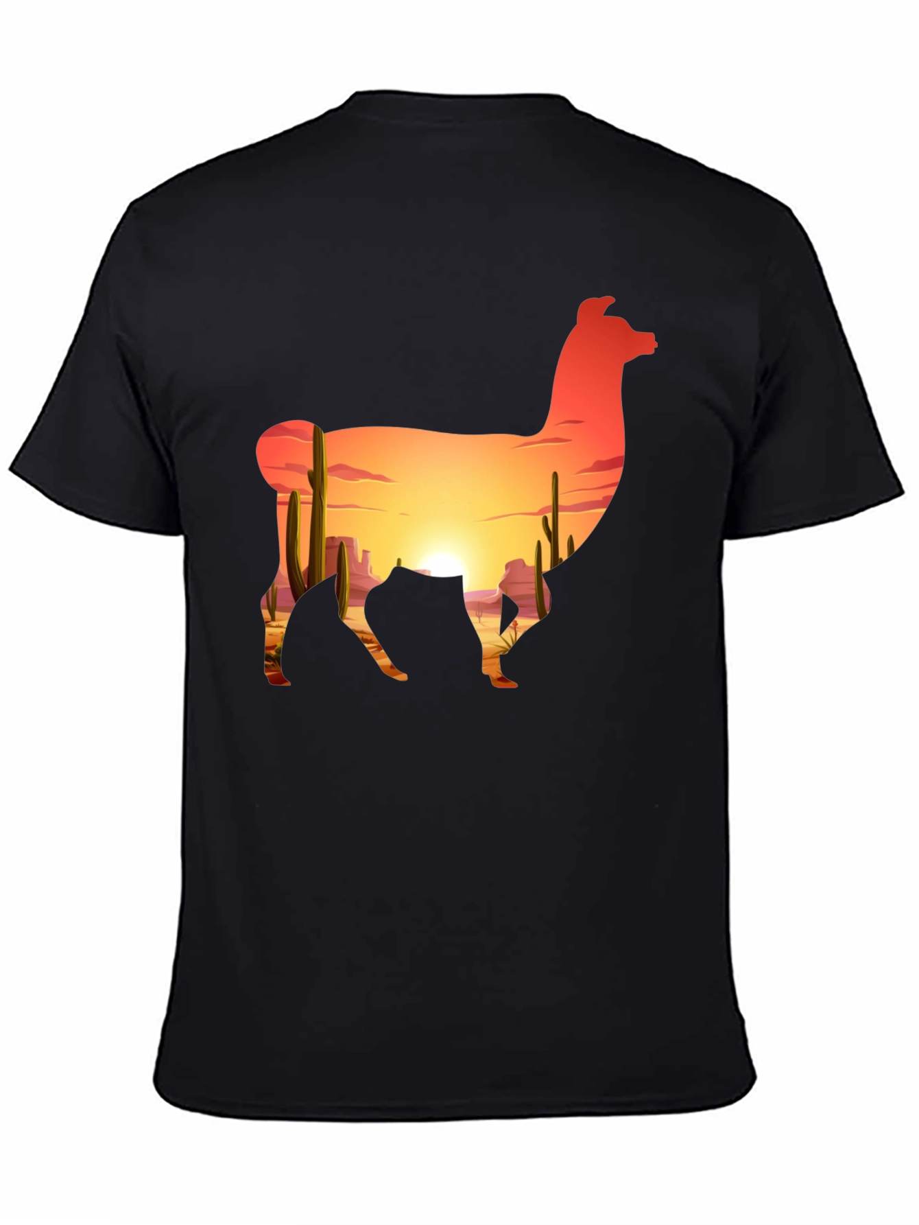 Llama Desert Sunset Graphic Tee - Black Cotton Blend