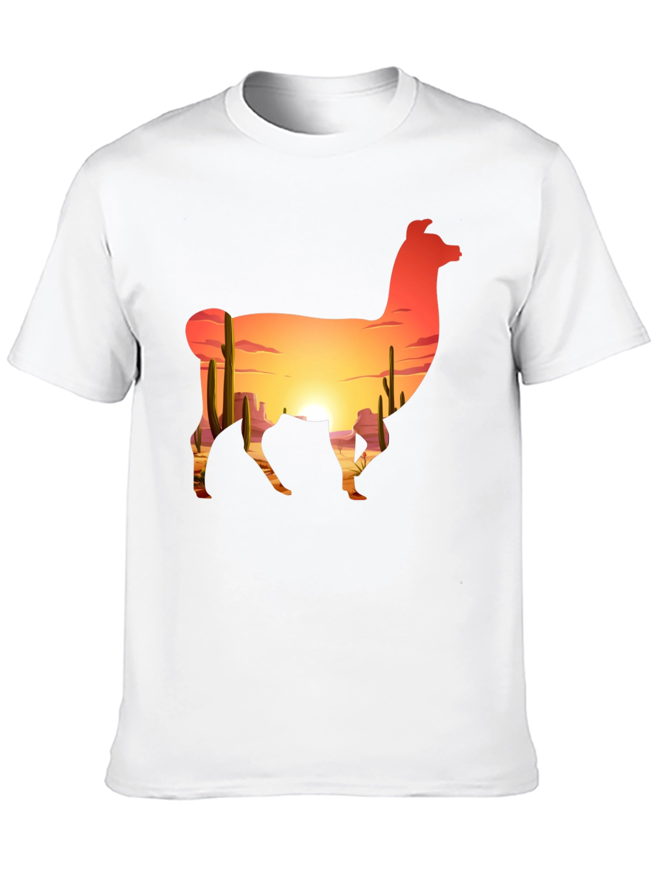 Llama Desert Sunset Graphic Tee - Black Cotton Blend