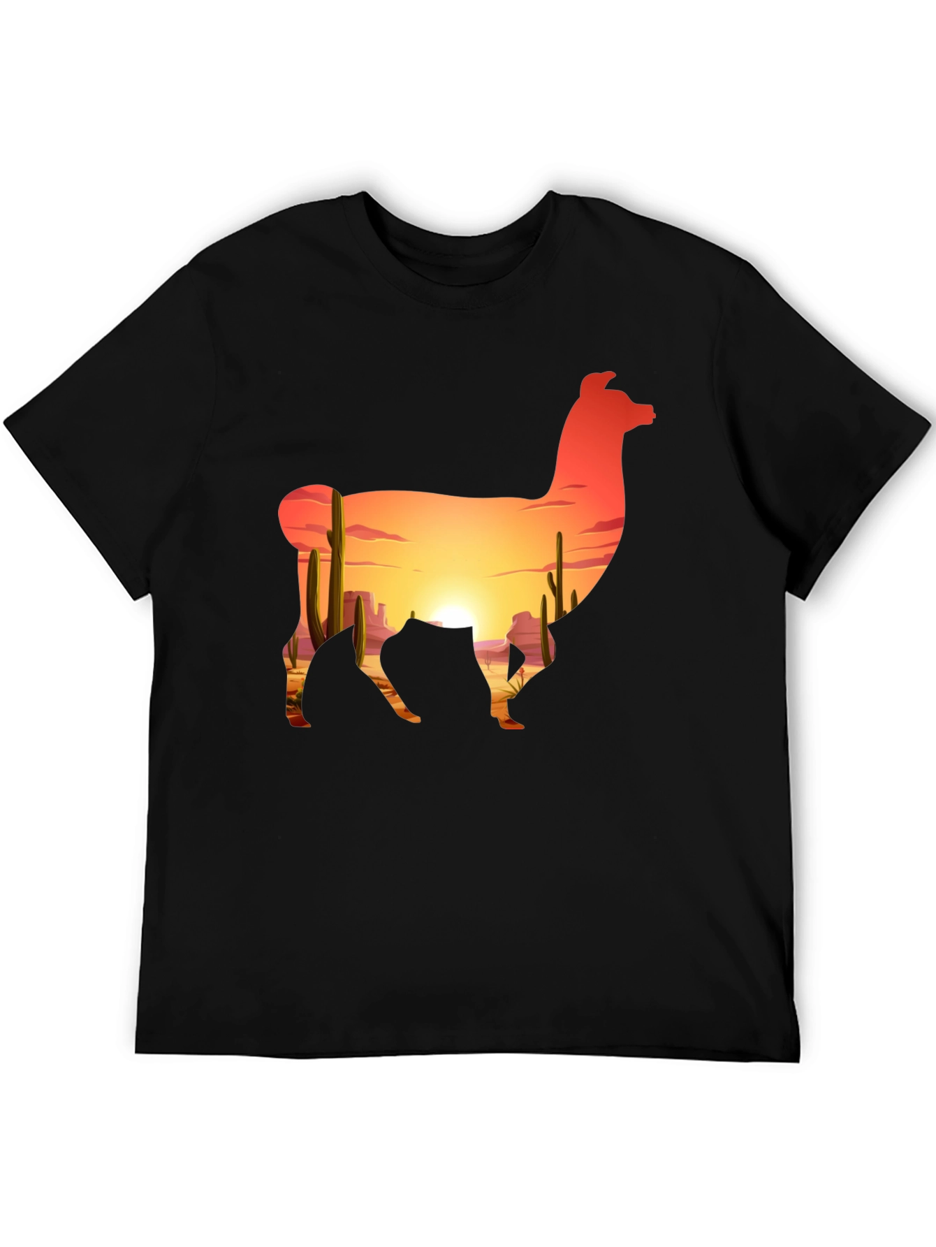 Llama Desert Sunset Graphic Tee - Black Cotton Blend