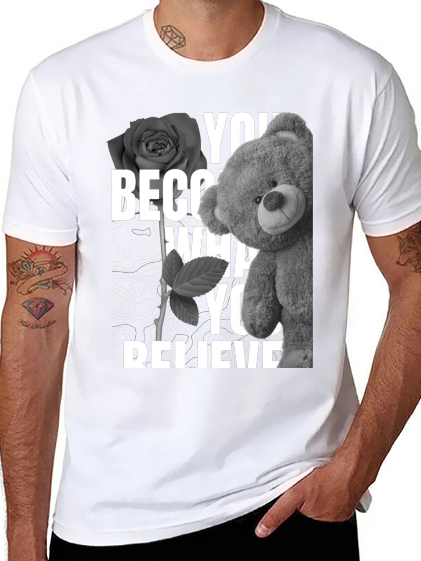 Rose & Teddy Graphic T-Shirt - Believe In Yourself