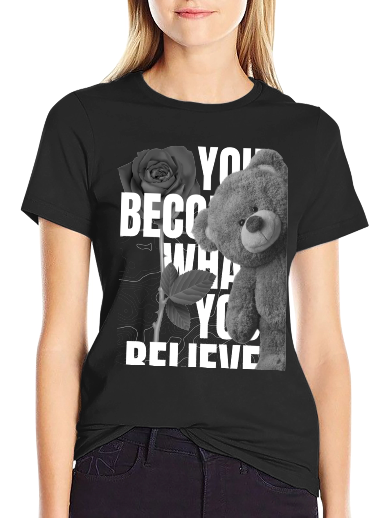 Rose & Teddy Graphic T-Shirt - Believe In Yourself