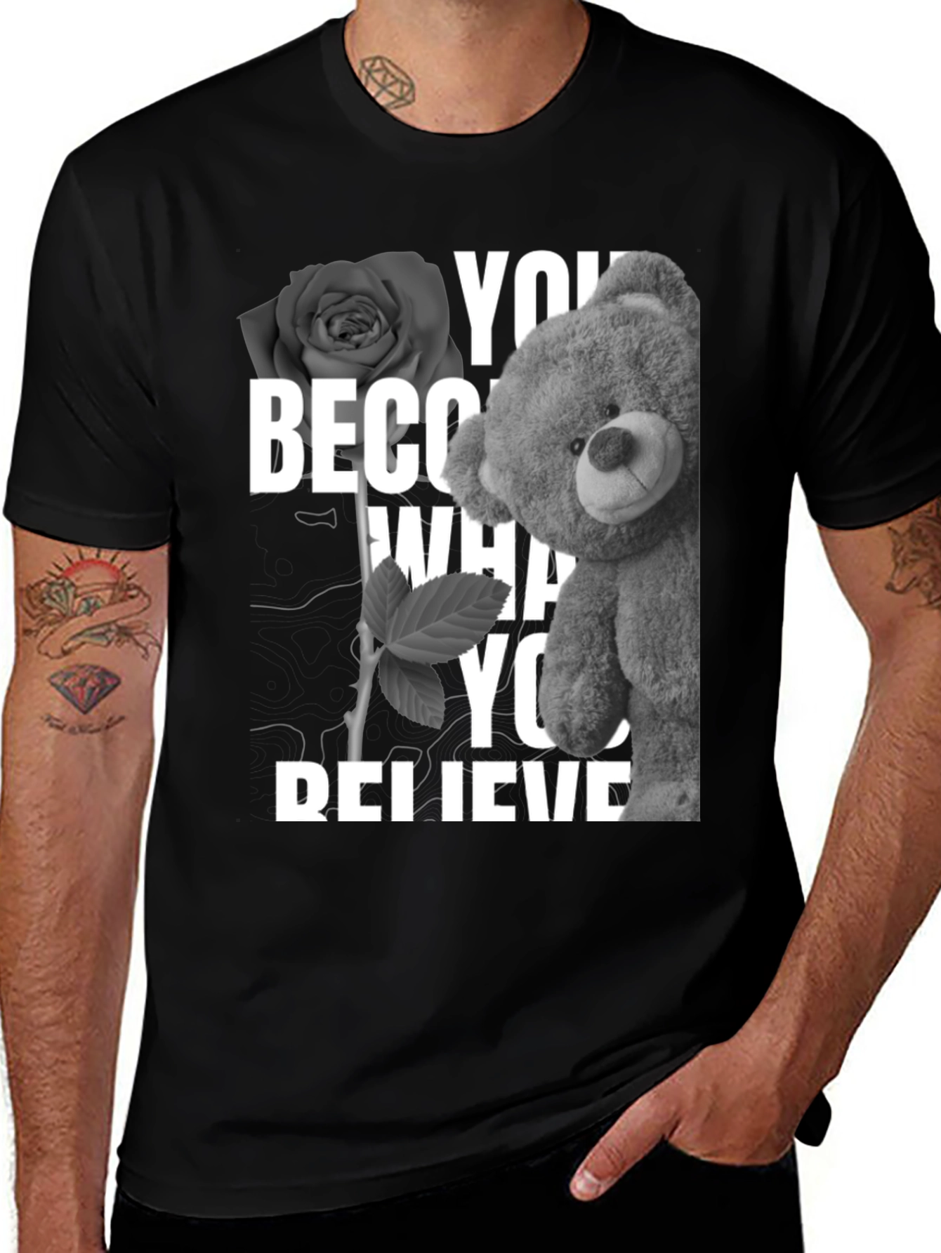 Rose & Teddy Graphic T-Shirt - Believe In Yourself