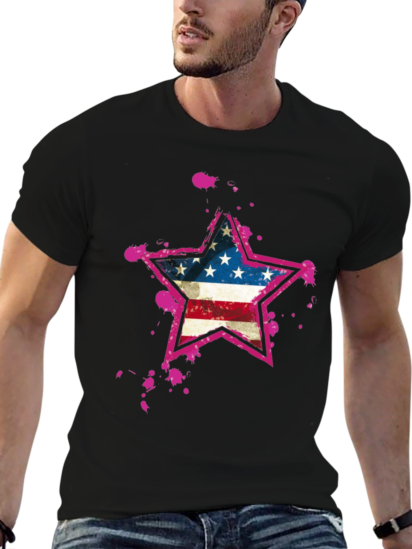 American Flag Star Black T-Shirt