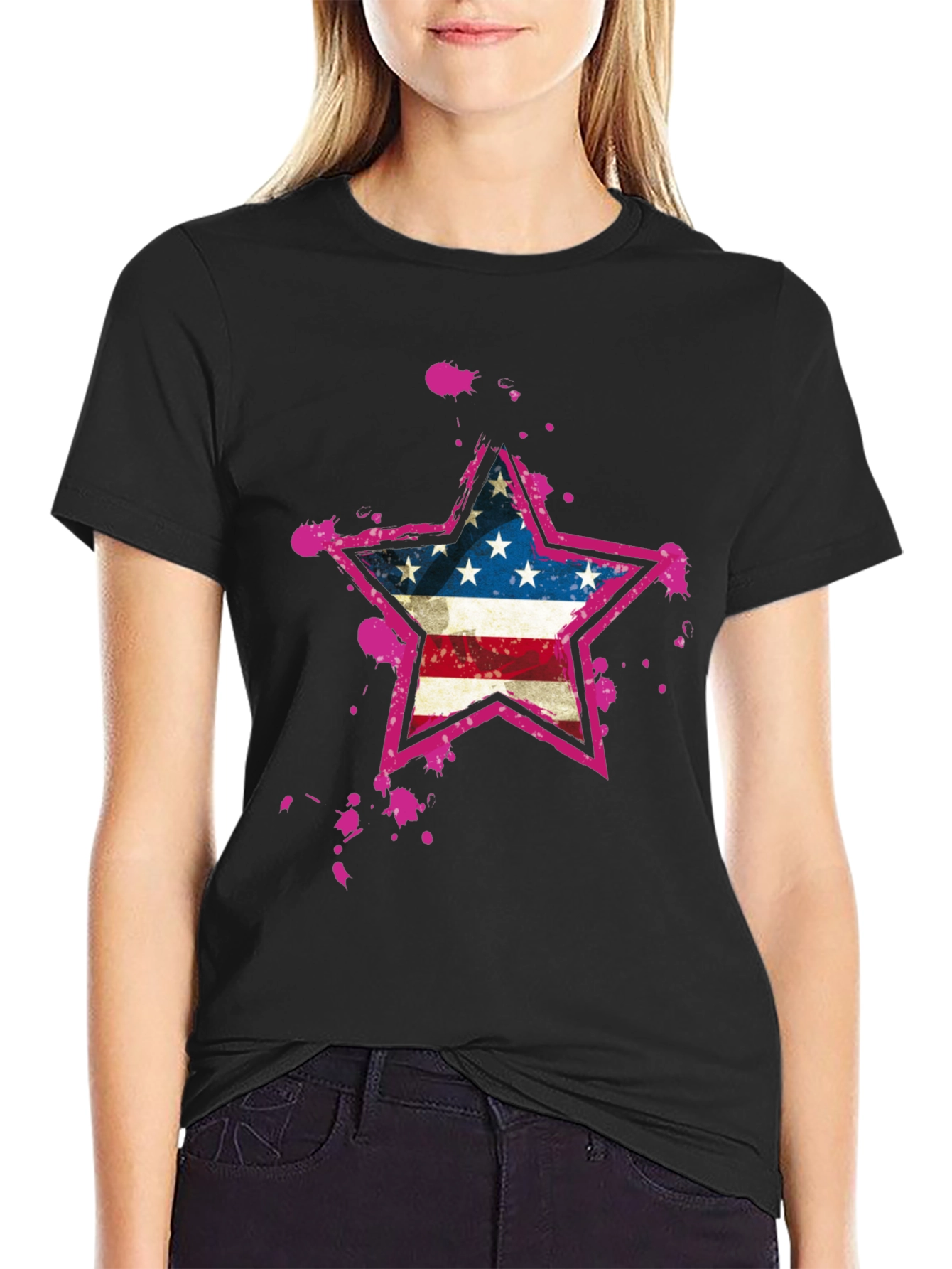 American Flag Star Black T-Shirt