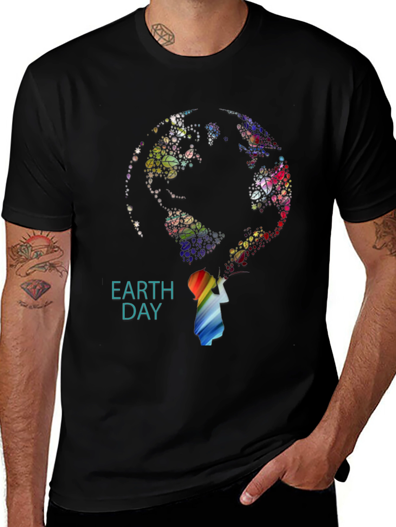 Earth Day Graphic Print Black T-Shirt