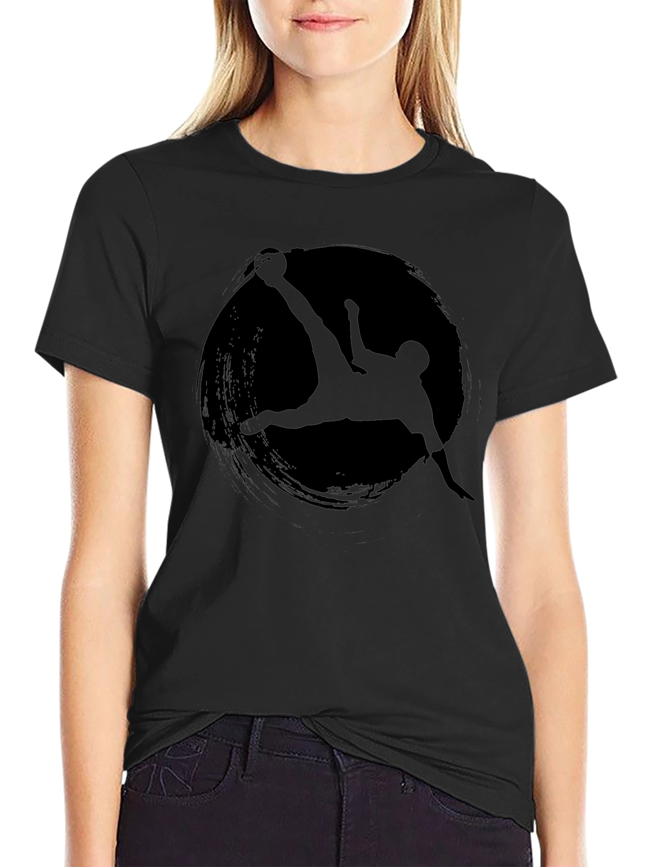 Soccer Silhouette Graphic Tee - Black Cotton T-Shirt