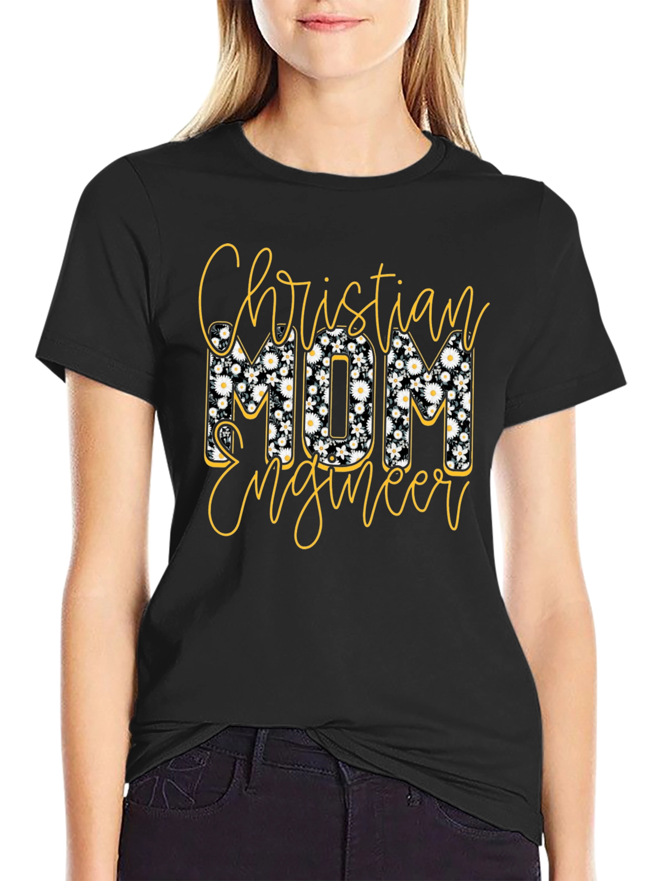 Christian Mom Engineer T-Shirt Floral Design