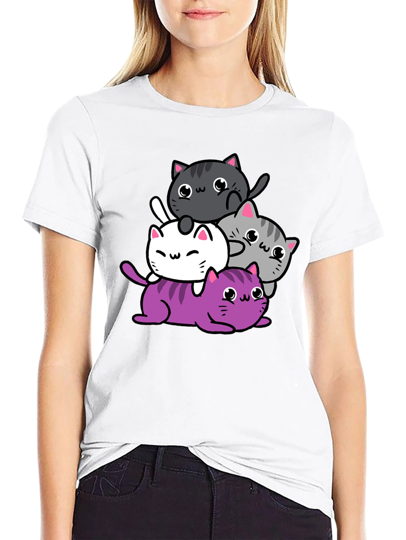 Cute Cats Graphic Print T-Shirt - Black