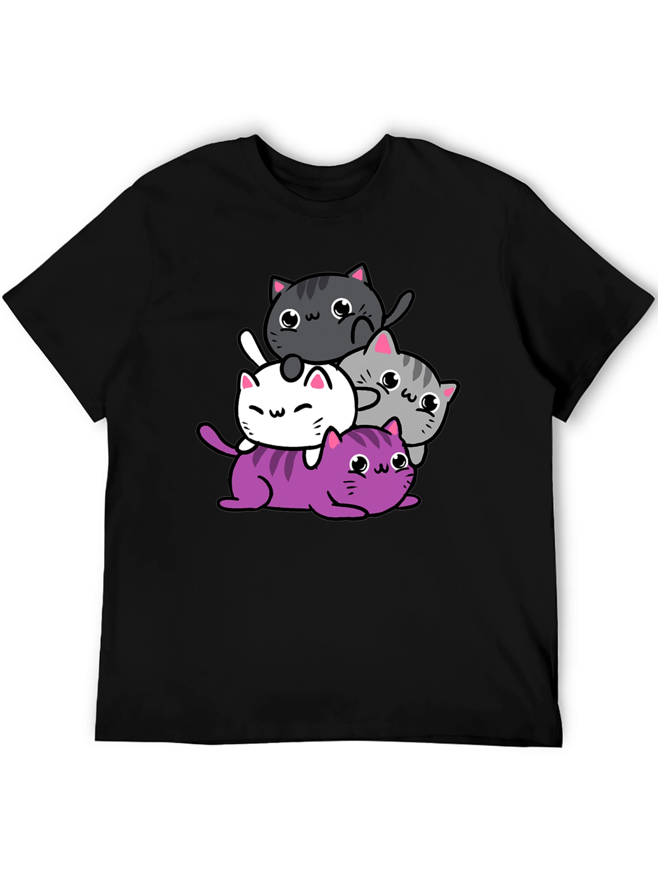 Cute Cats Graphic Print T-Shirt - Black
