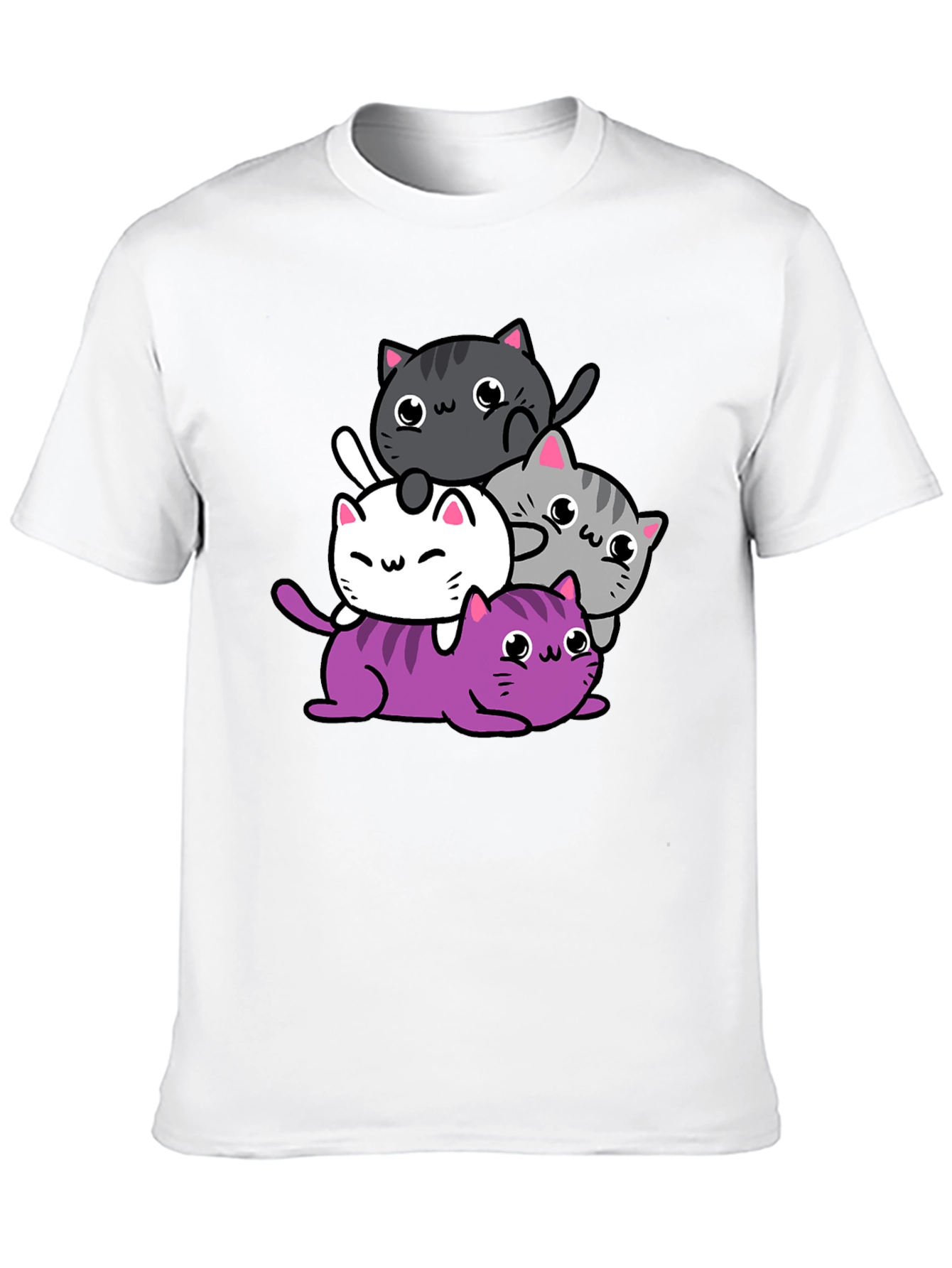 Cute Cats Graphic Print T-Shirt - Black