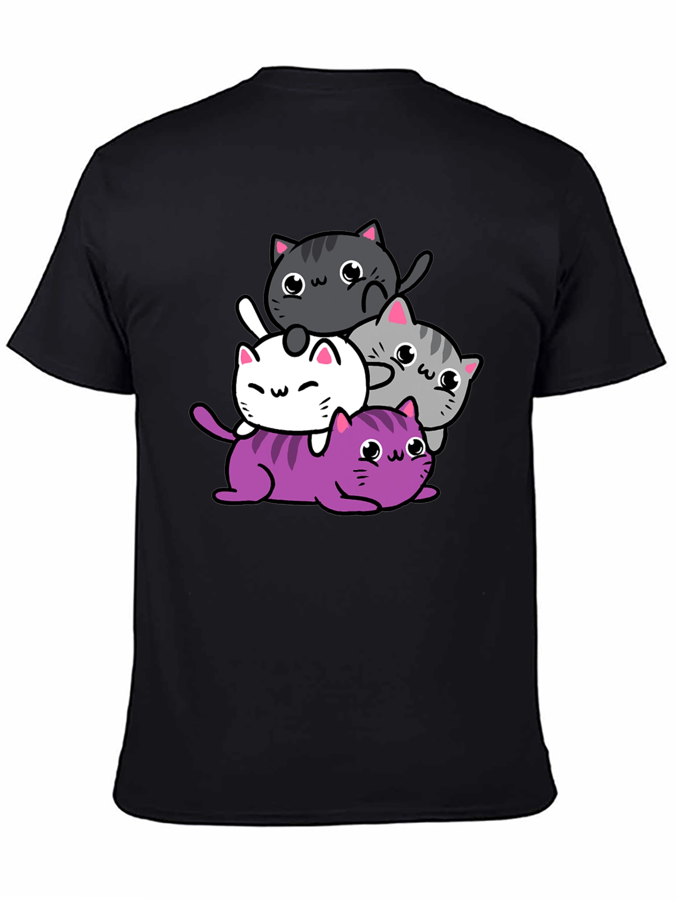 Cute Cats Graphic Print T-Shirt - Black