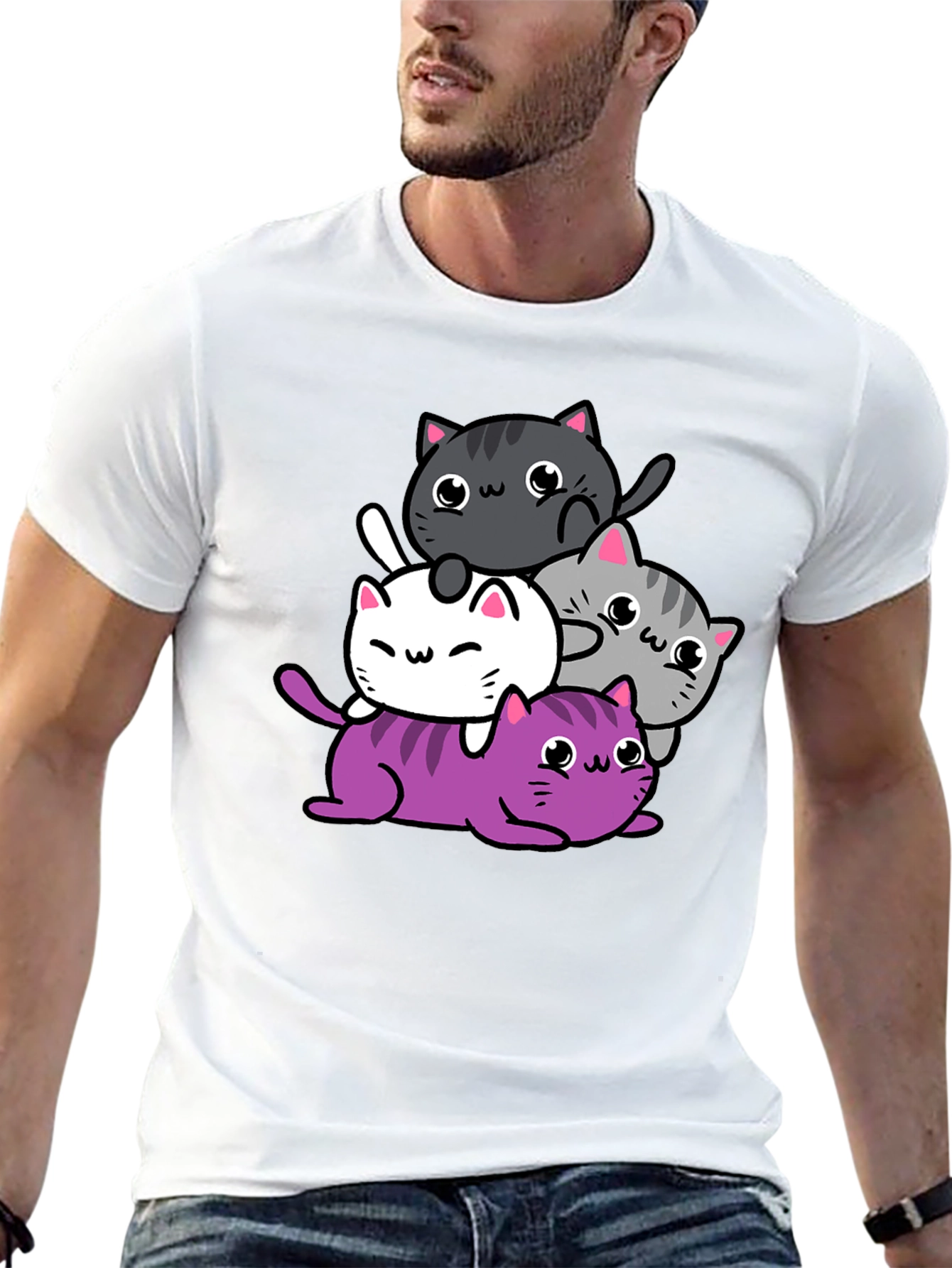 Cute Cats Graphic Print T-Shirt - Black