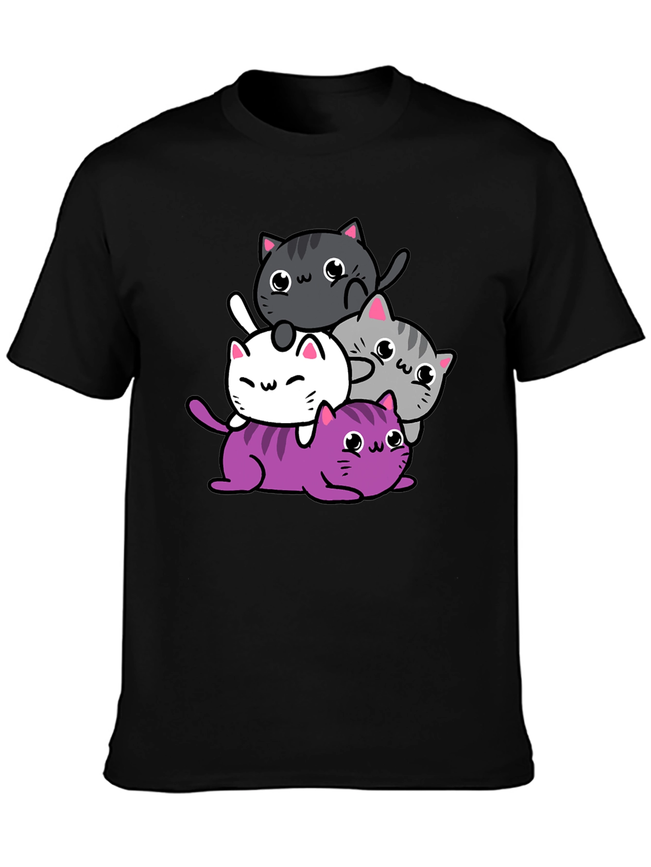 Cute Cats Graphic Print T-Shirt - Black