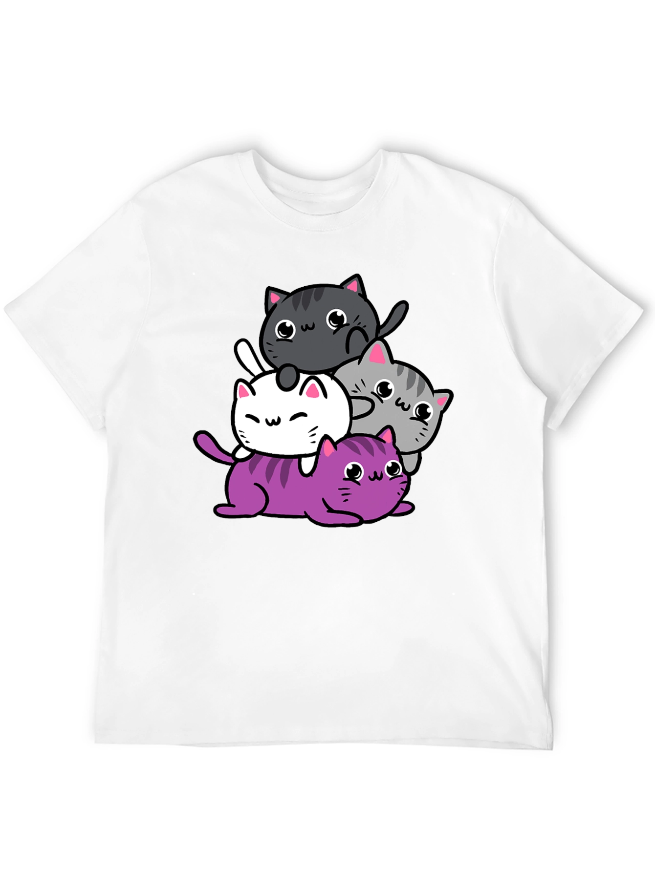 Cute Cats Graphic Print T-Shirt - Black