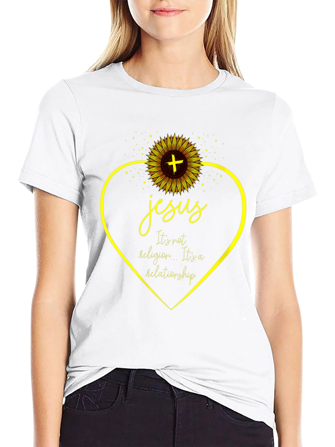 Jesus Sunflower Heart Graphic T-Shirt