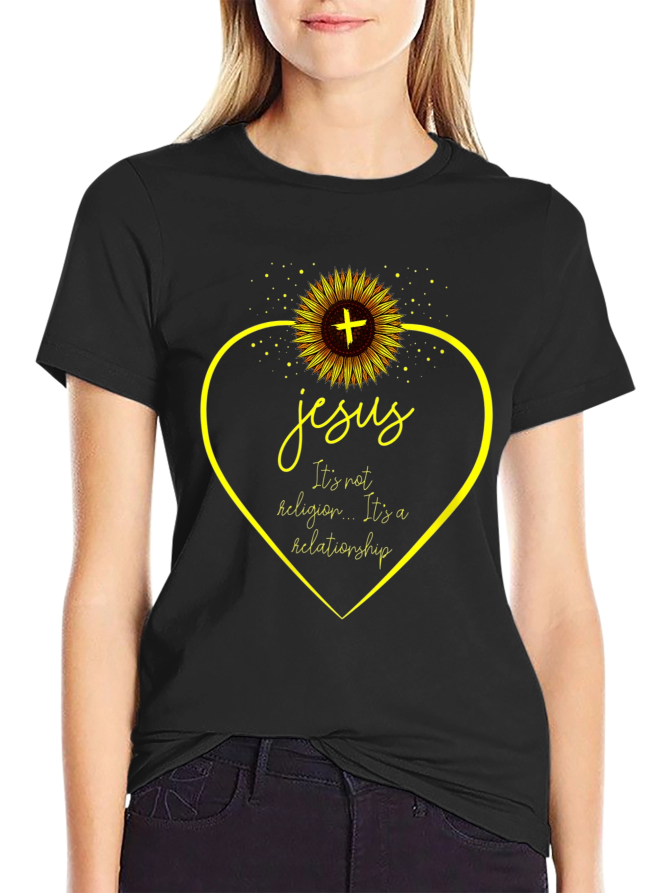 Jesus Sunflower Heart Graphic T-Shirt