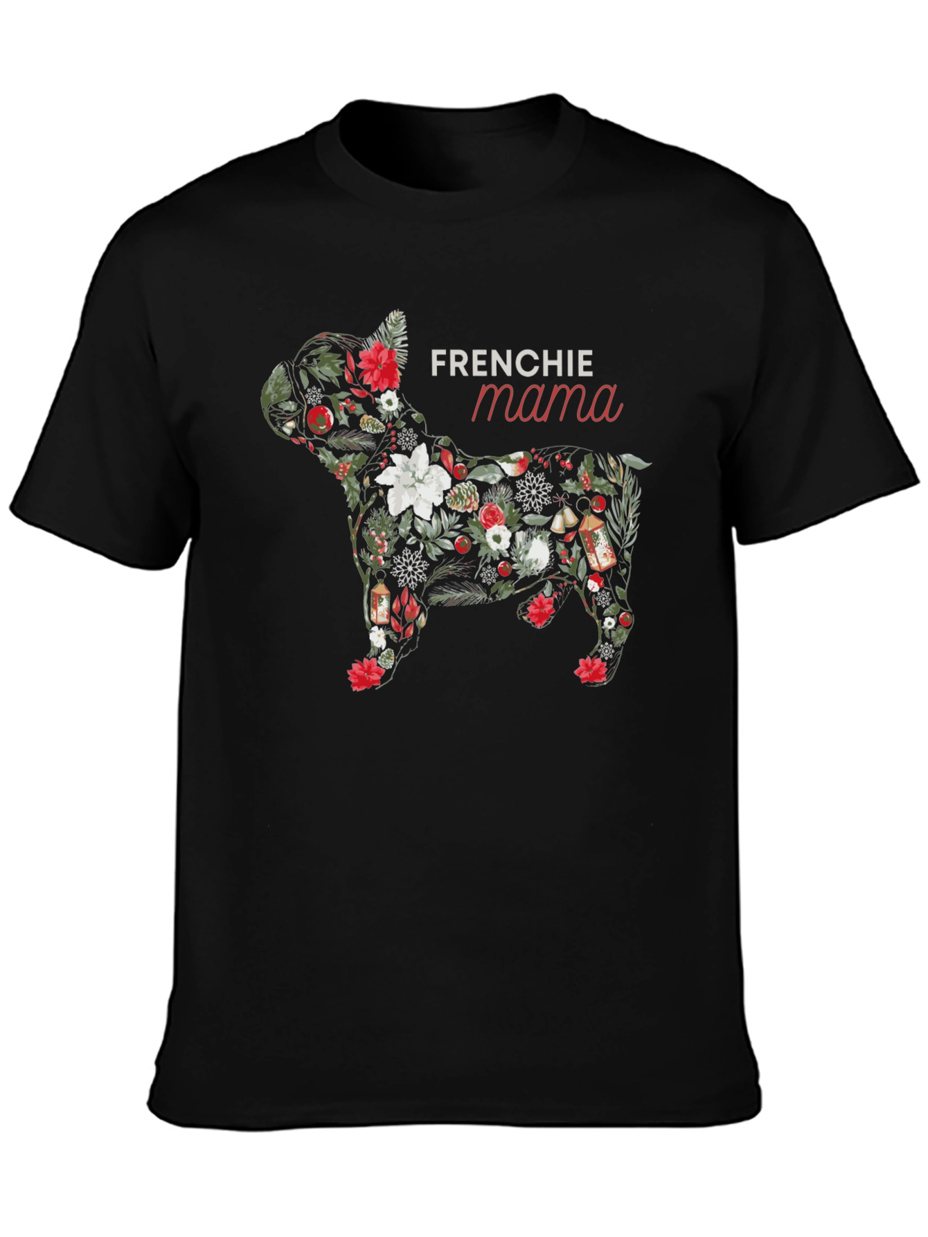 Frenchie Mama Dog Floral T-Shirt - Black